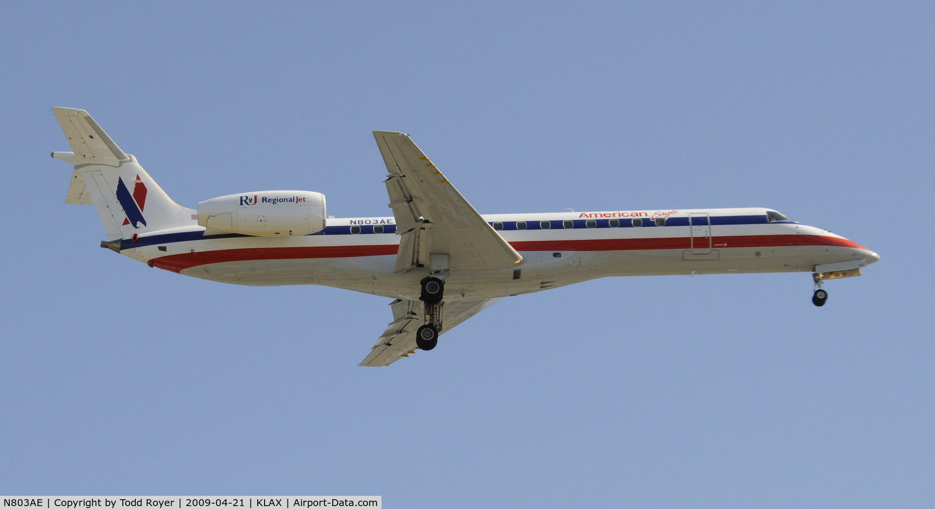 N803AE, 2001 Embraer ERJ-140LR (EMB-135KL) C/N 145483, Landing 24R at LAX