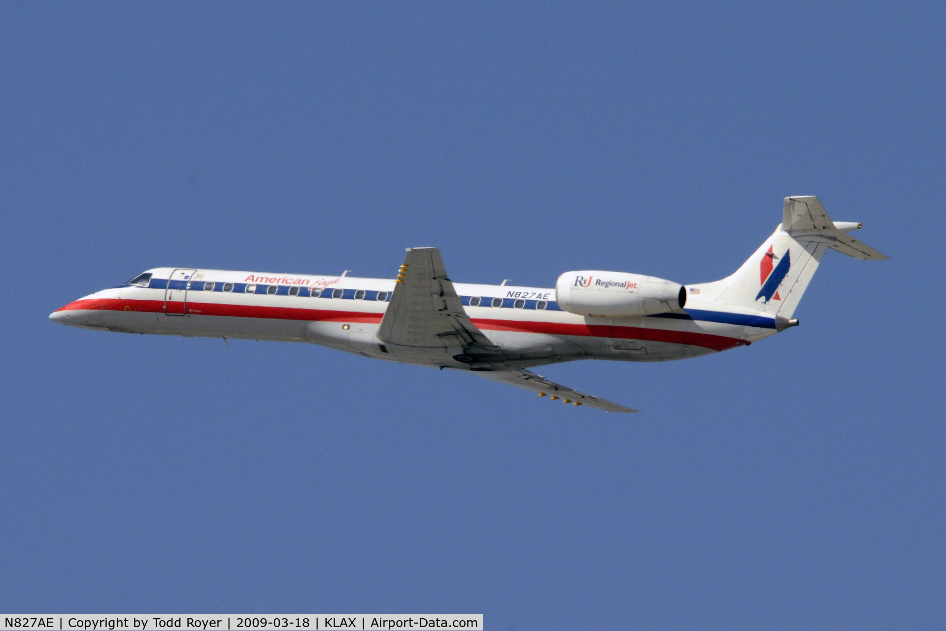 N827AE, 2002 Embraer ERJ-140LR (EMB-135KL) C/N 145602, Departing LAX on 25R