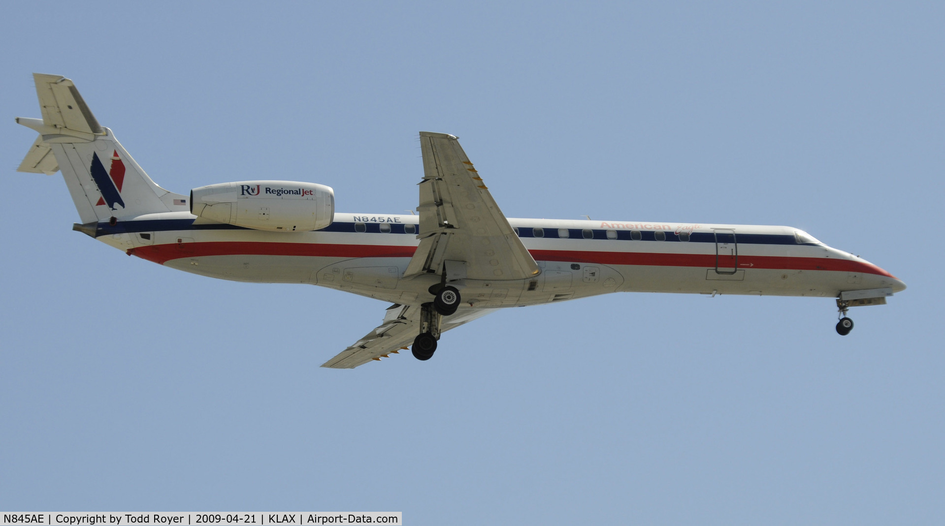 N845AE, 2003 Embraer ERJ-140LR (EMB-135KL) C/N 145685, Landing 24R at LAX