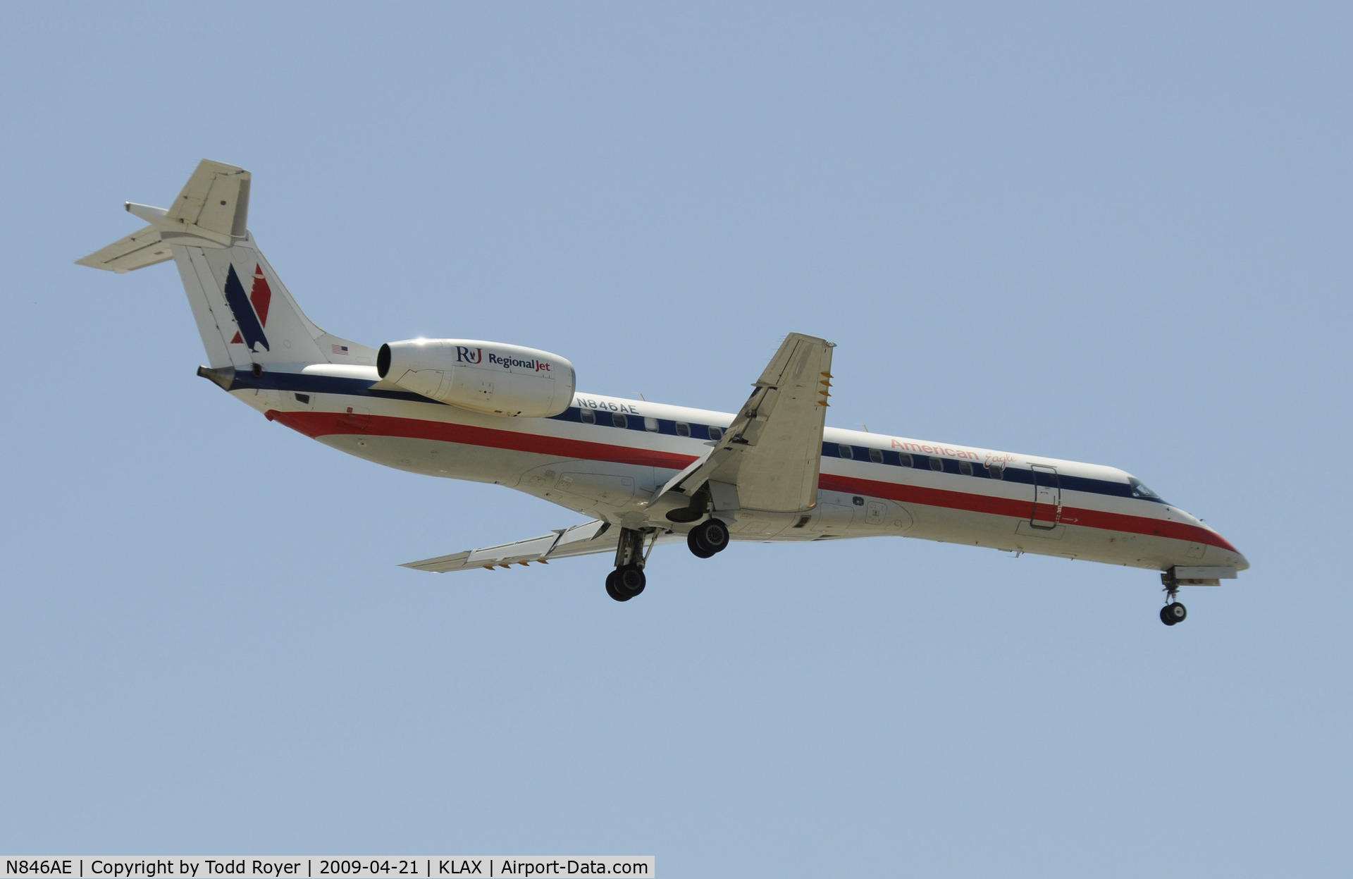 N846AE, 2003 Embraer ERJ-140LR (EMB-135KL) C/N 145692, Landing 24R at LAX