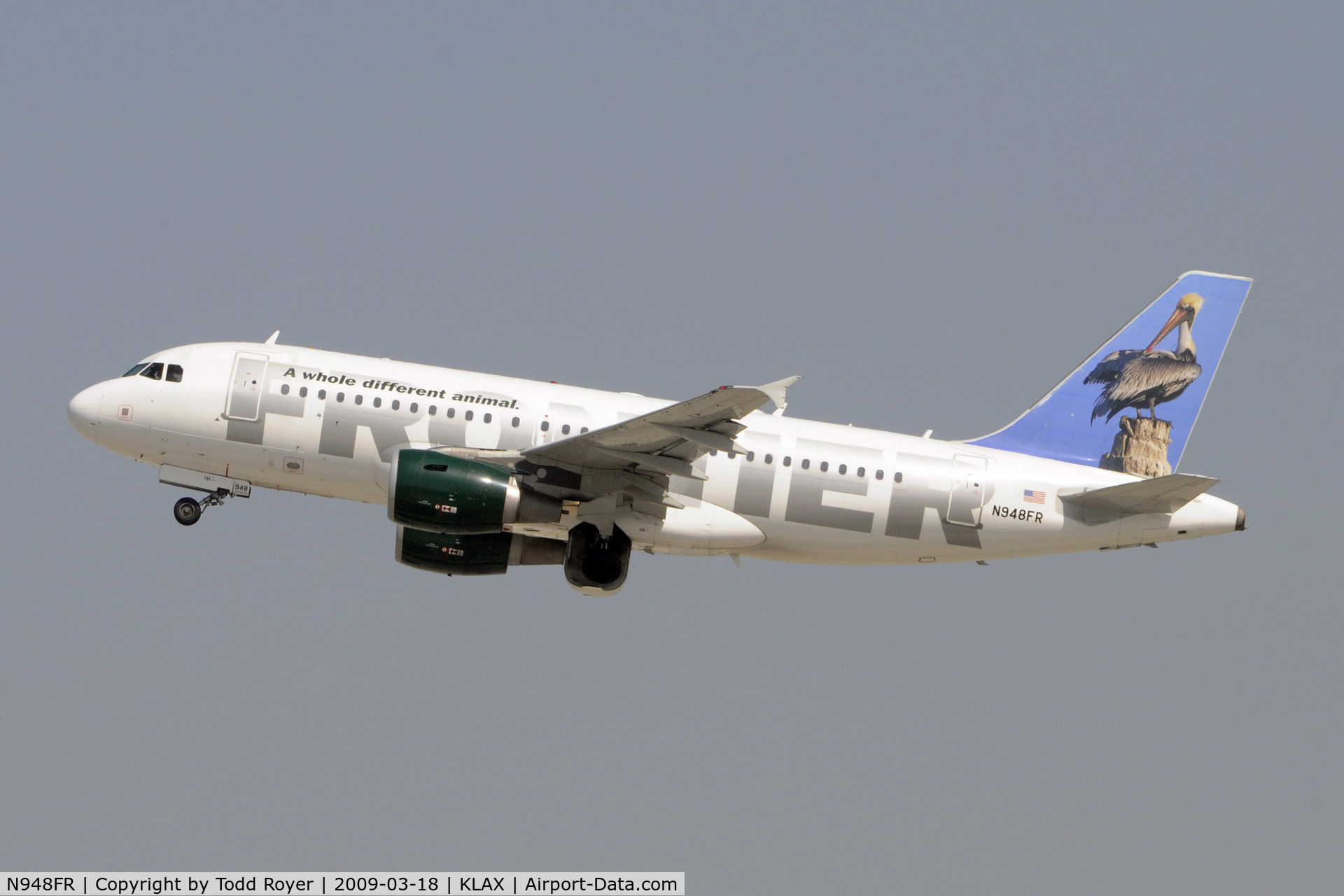 N948FR, 2006 Airbus A319-112 C/N 2836, Departing LAX on 25R