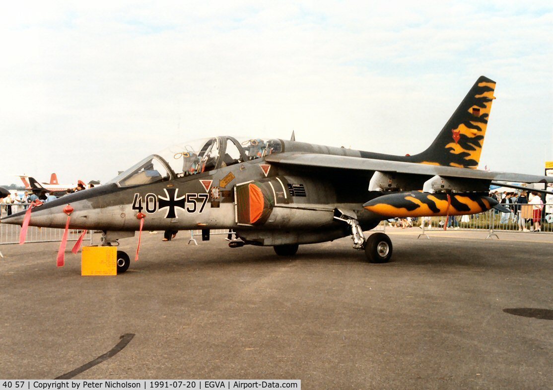 40 57, 1980 Dassault-Dornier Alpha Jet A C/N 0057, German Air Force Alpha Jet of JBG-43 at the 1991 Intnl Air Tattoo at RAF Fairford.
