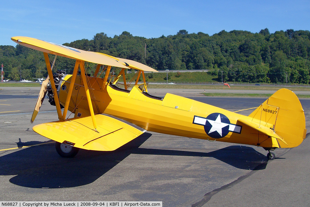 N68827, 1942 Boeing A75N1(PT17) C/N 75-5701, Stearman PT-17 N2S KAYDET at Boeing field/Musm of Flight