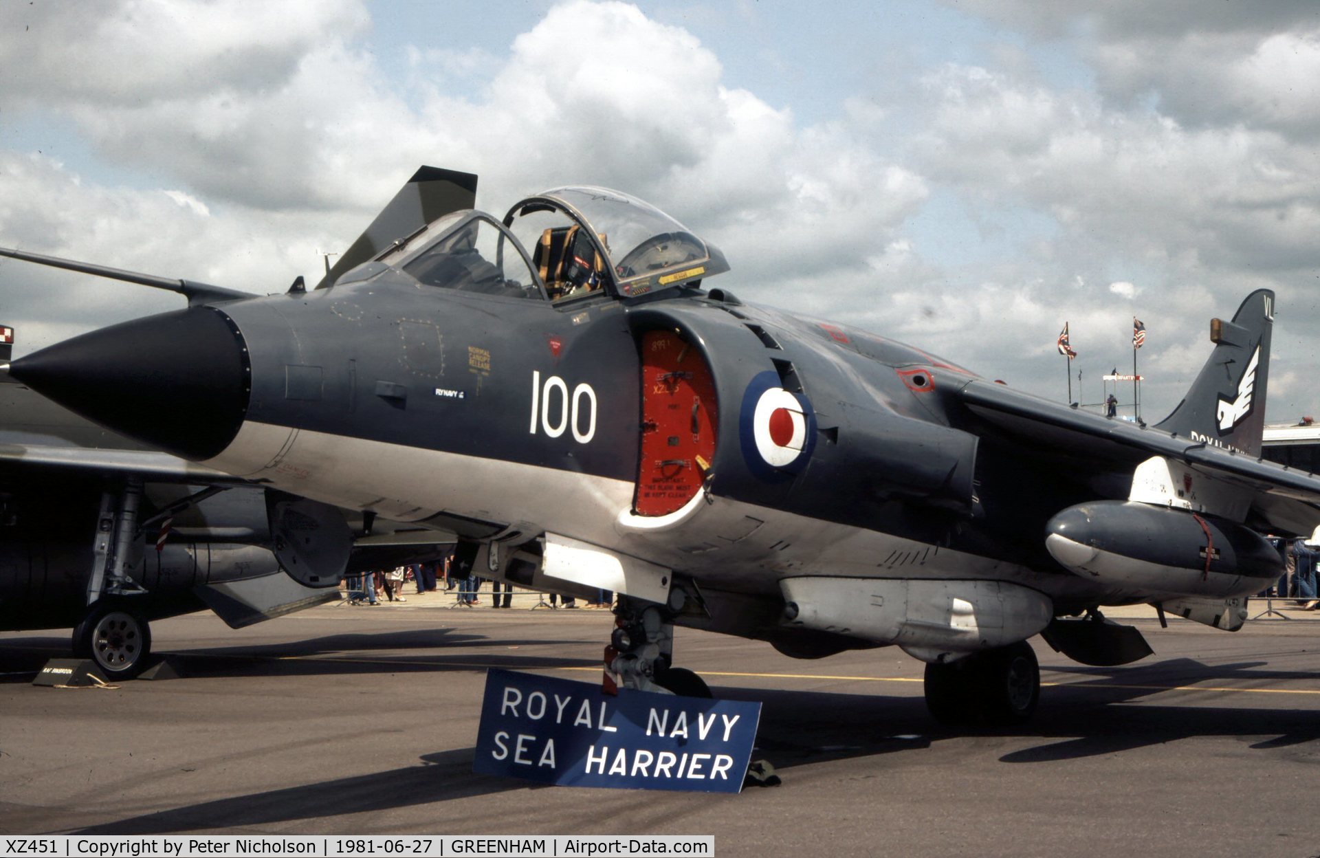 XZ451, 1979 British Aerospace Sea Harrier FRS.1 C/N 41H-912005, Sea Harrier FRS.1 of 899 Squadron at the 1981 Intnl Air Tattoo at RAF Greenham Common.