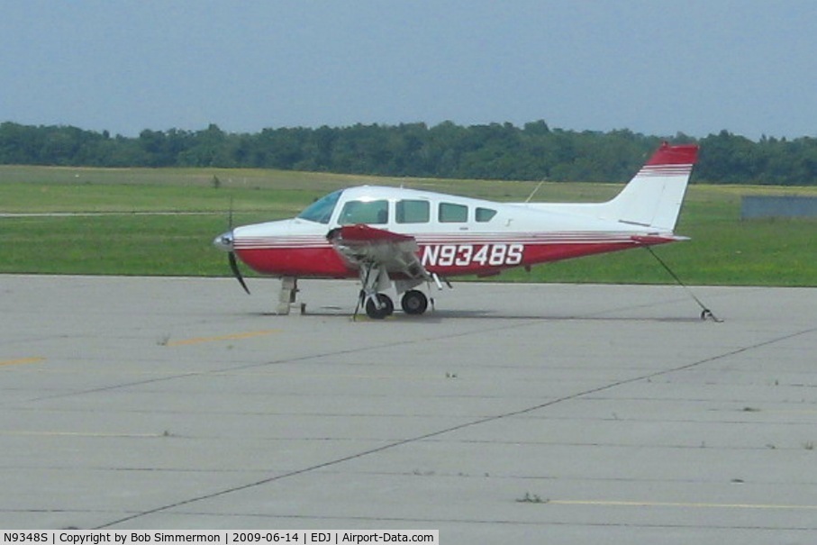 N9348S, 1975 Beech B24R Sierra C/N MC-350, On the ramp at Bellefontaine, Ohio following a failed engine emergency landing - didn't quite make the runway.