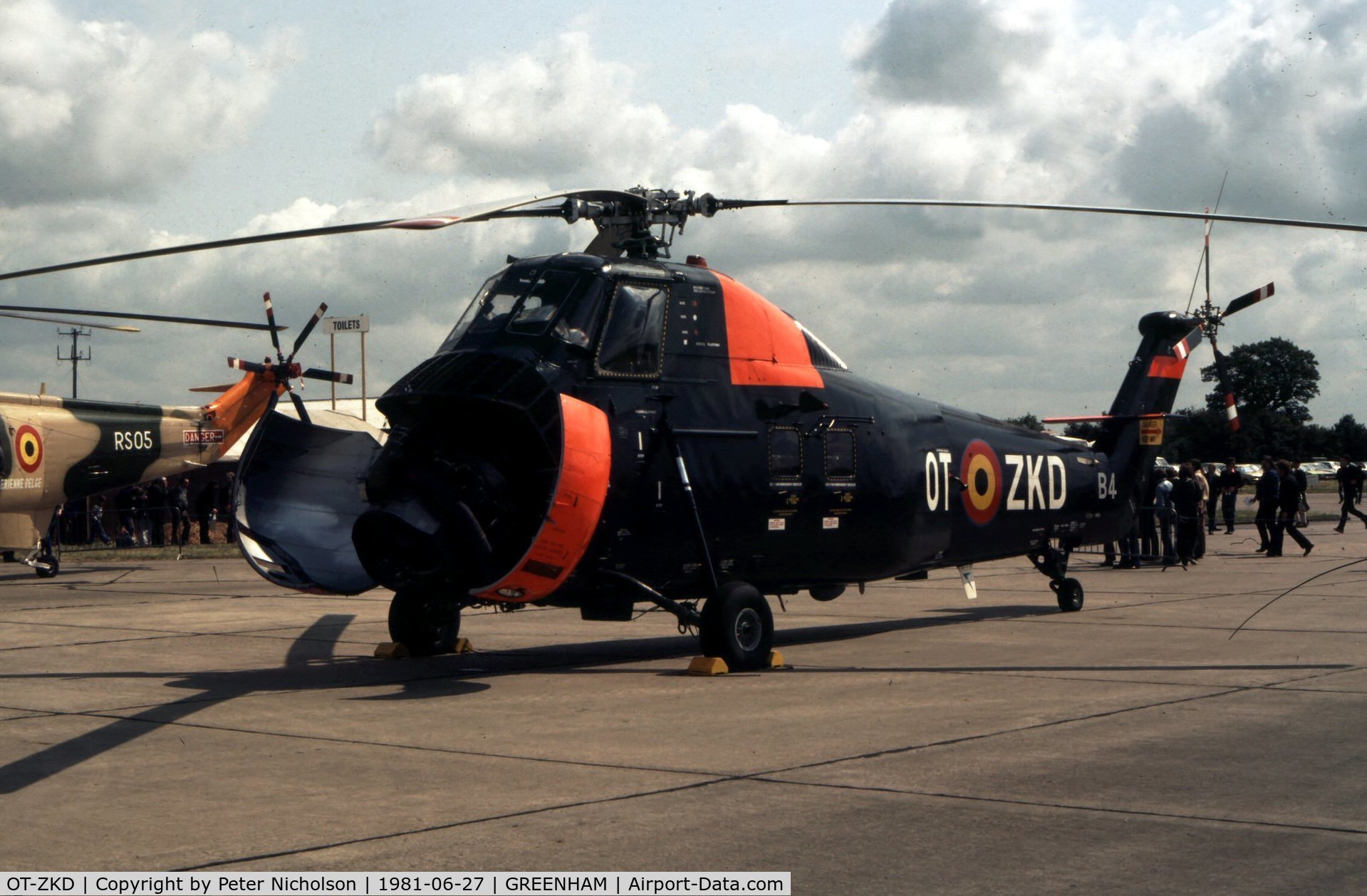 OT-ZKD, Sikorsky HSS-1 Seabat (S-58) C/N SA145, Sikorsky H-34J, originally HSS-1 Seabat, of 40 Squadron Belgian Air Force on display at the 1981 Intnl Air Tattoo at RAF Greenham Common.