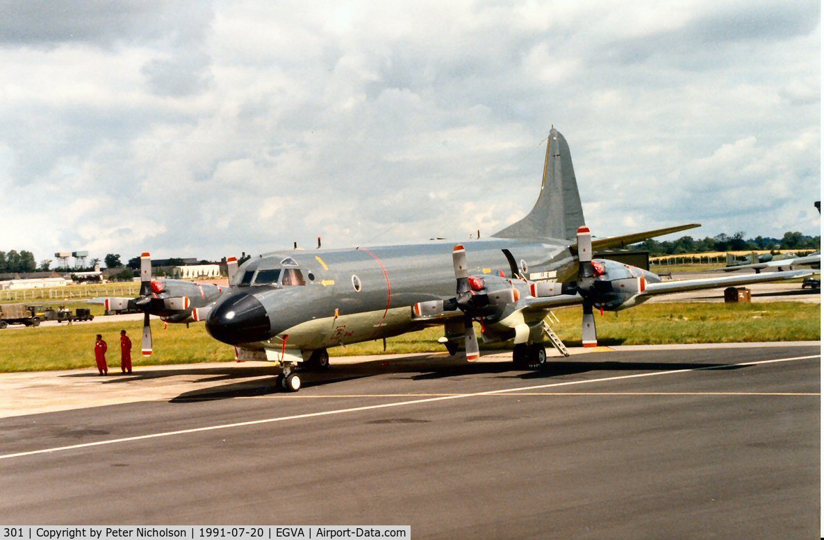 301, Lockheed P-3C-II Orion C/N 285E-5737, P-3C Orion of 320 Squadron Royal Netherlands Navy at the 1991 Intnl Air Tattoo at RAF Fairford.