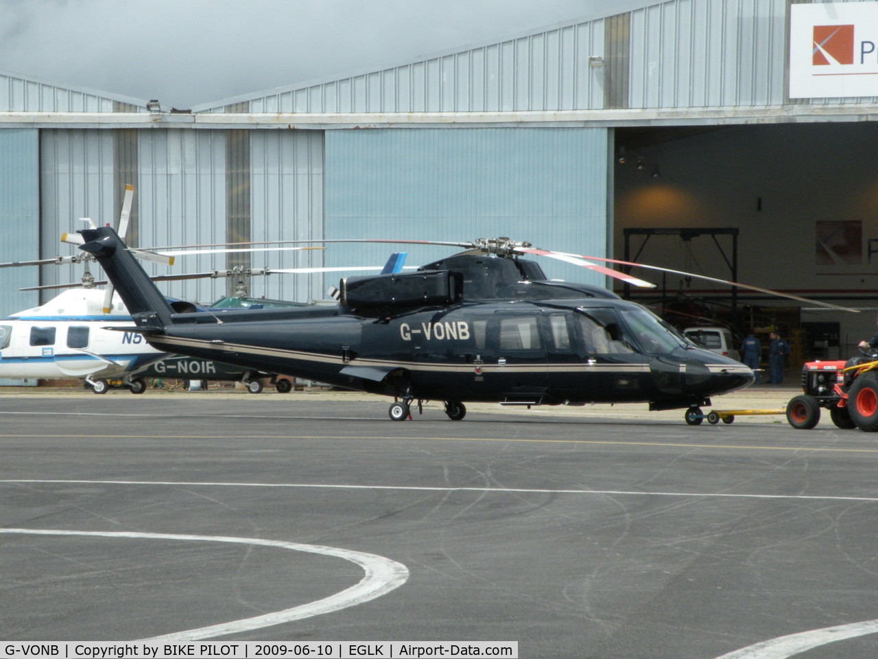 G-VONB, 1992 Sikorsky S-76B C/N 760399, ABOUT TO BE BACKED INTO THE PREMIAIR HANGER