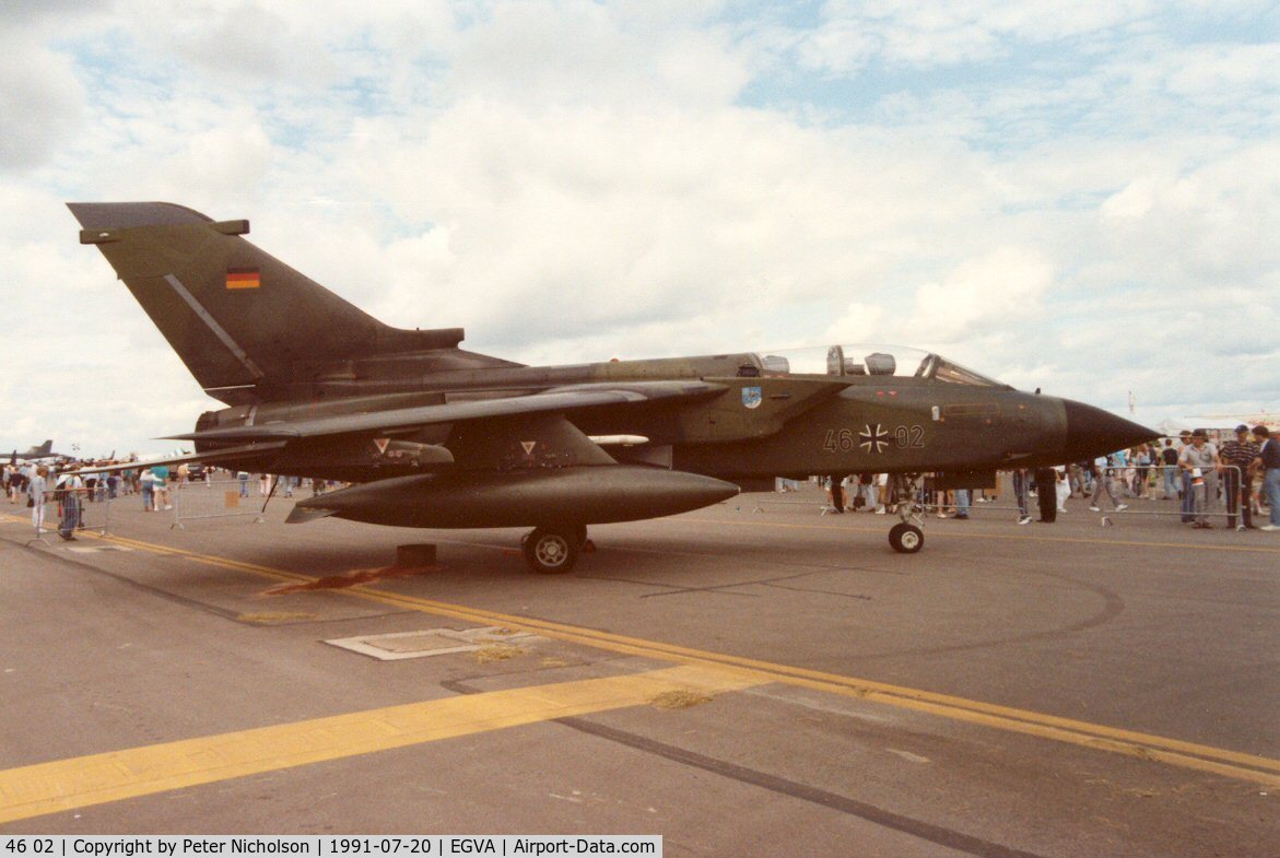 46 02, Panavia Tornado IDS C/N 748/GS242/4302, German Air Force Tornado of JBG-34 at the 1991 Intnl Air Tattoo at RAF Fairford.