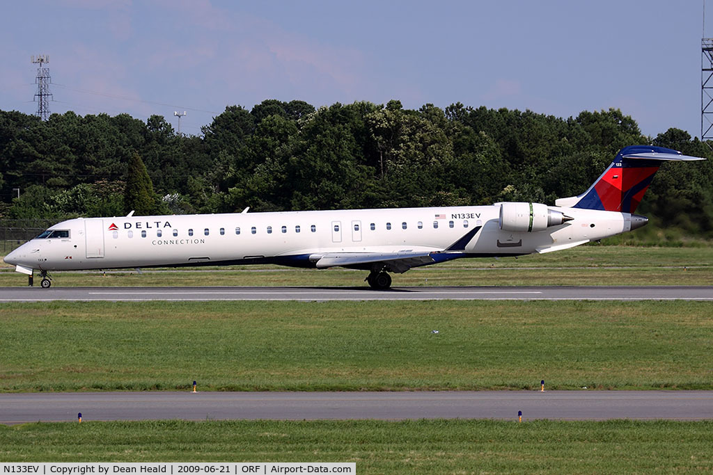 N133EV, 2009 Bombardier CRJ-900ER (CL-600-2D24) C/N 15222, Delta Connection (Atlantic Southeast Airlines) N133EV (FLT ASQ4934) rolling out on RWY 5 after arrival from Hartsfield-Jackson/Atlanta Int'l (KATL).