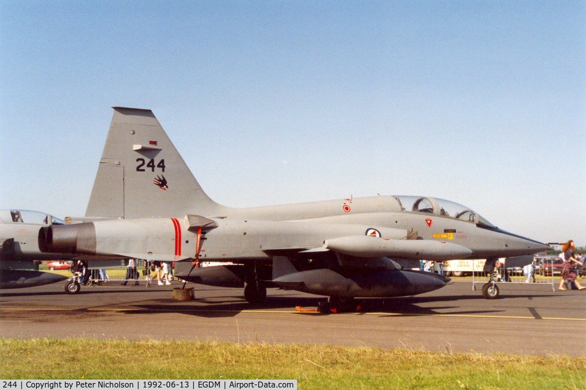 244, 1966 Northrop F-5B Freedom Fighter C/N N.9008, F-5B Freedom Fighter 244, callsign Norwegian 5003, of 336 Skv Royal Norwegian Air Force at the 1992 Air Tattoo Intnl at Boscombe Down.