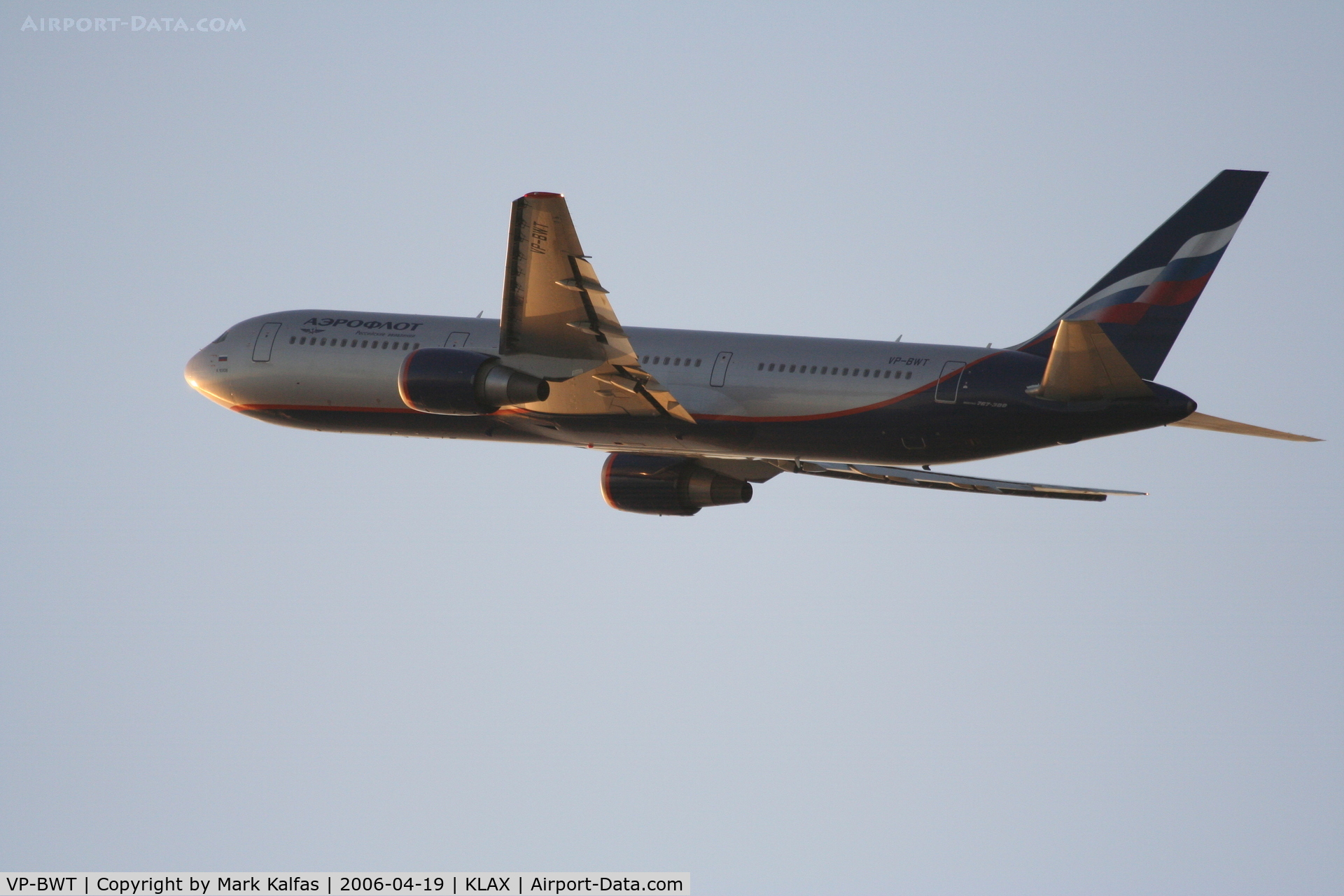 VP-BWT, 1999 Boeing 767-38A C/N 29617, Aeroflot 767-38A 25R sunset departure KLAX