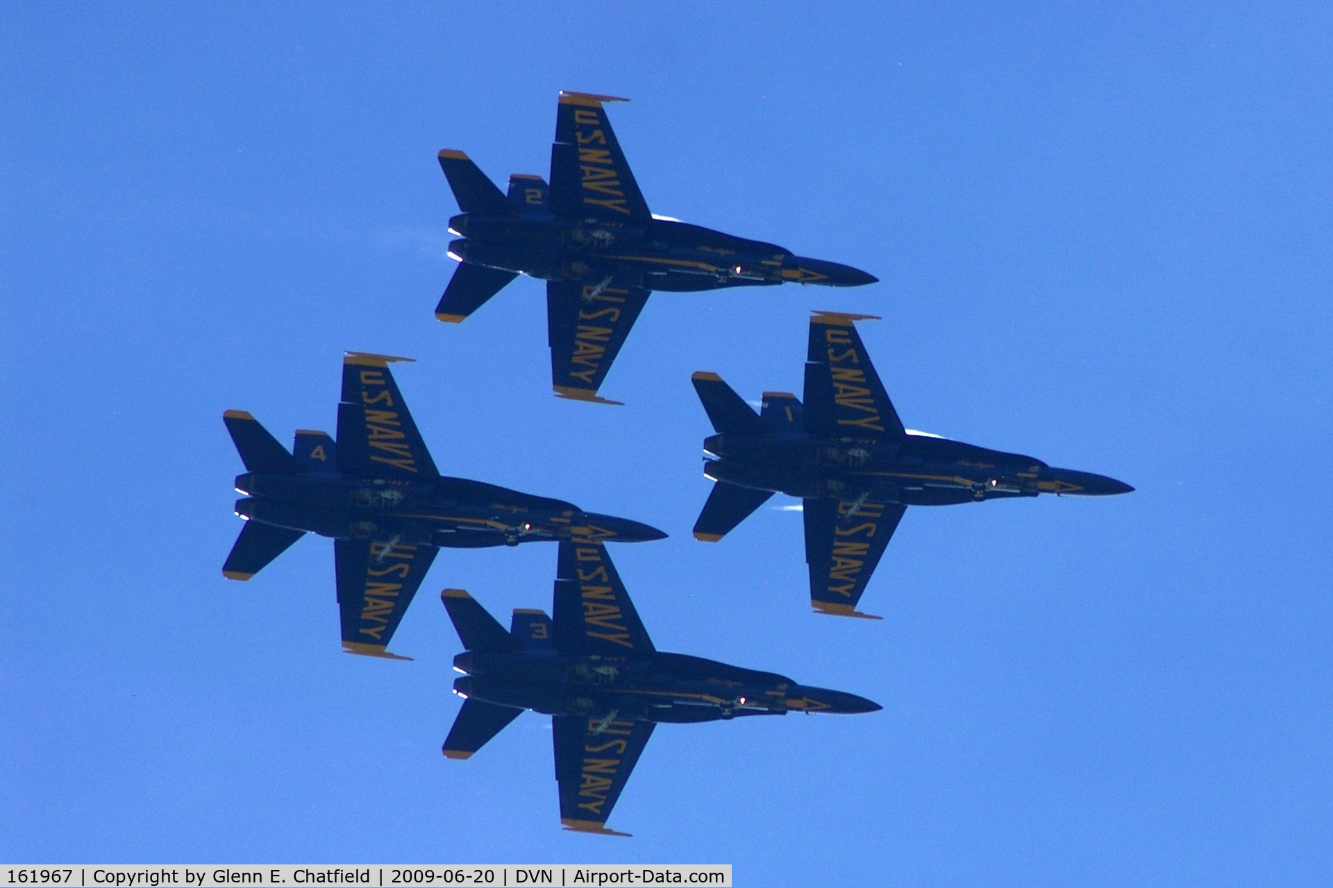 161967, McDonnell Douglas F/A-18A Hornet C/N 0183/A144, Blue Angels at the Quad Cities Air Show, and I'm shooting into the sun. Leading 163106, 163130 and 161959