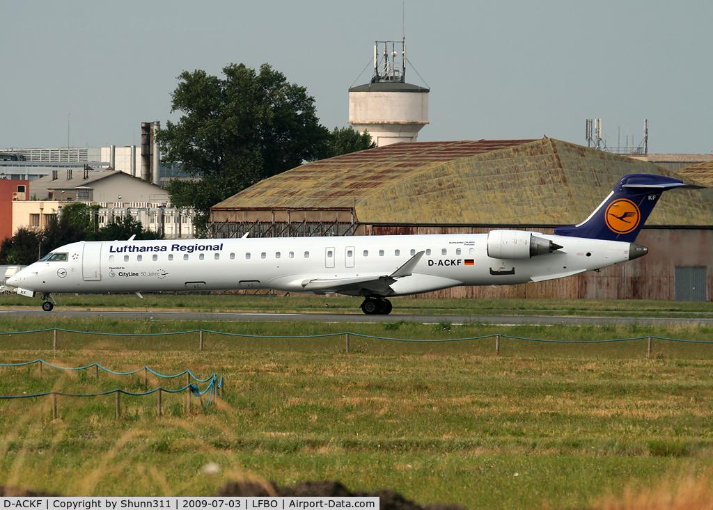 D-ACKF, 2006 Bombardier CRJ-900LR (CL-600-2D24) C/N 15083, Ready for take off with additional '50 Jahre' sticker.