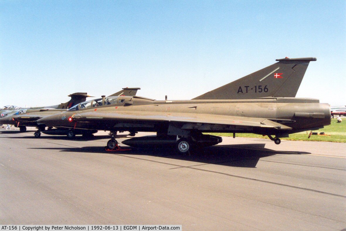 AT-156, 1972 Saab TF-35 Draken C/N 35-1156, Another view of the Sk-35XD Draken, callsign Danish Air Force 3160, of Esk 729 Royal Danish Air Force at the 1992 Air Tattoo Intnl at Boscombe Down.