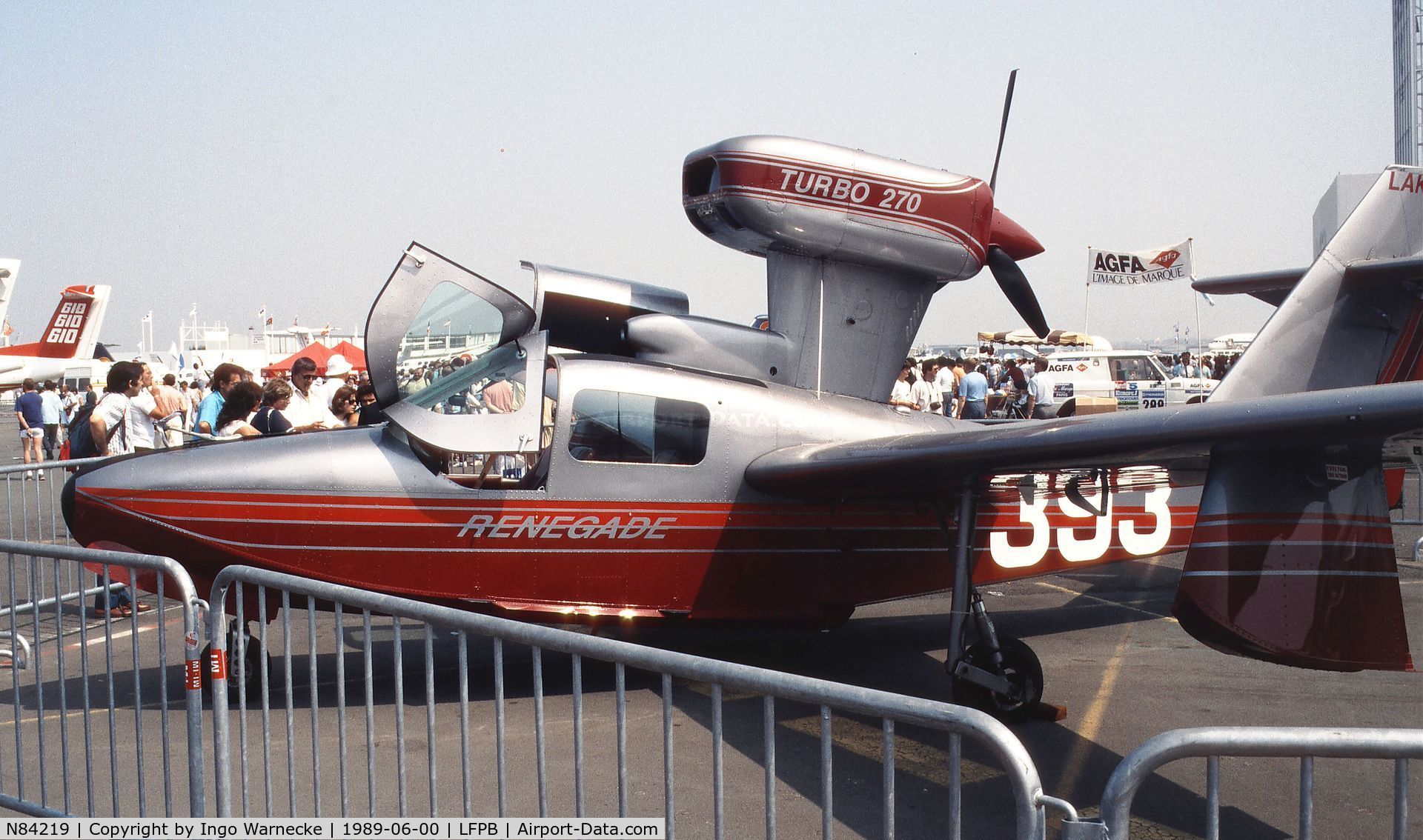 N84219, 1989 Aerofab Inc LA-270 Turbo Renegade C/N 88, Lake Turbo 270 Renegade at the Aerosalon 1989 Paris