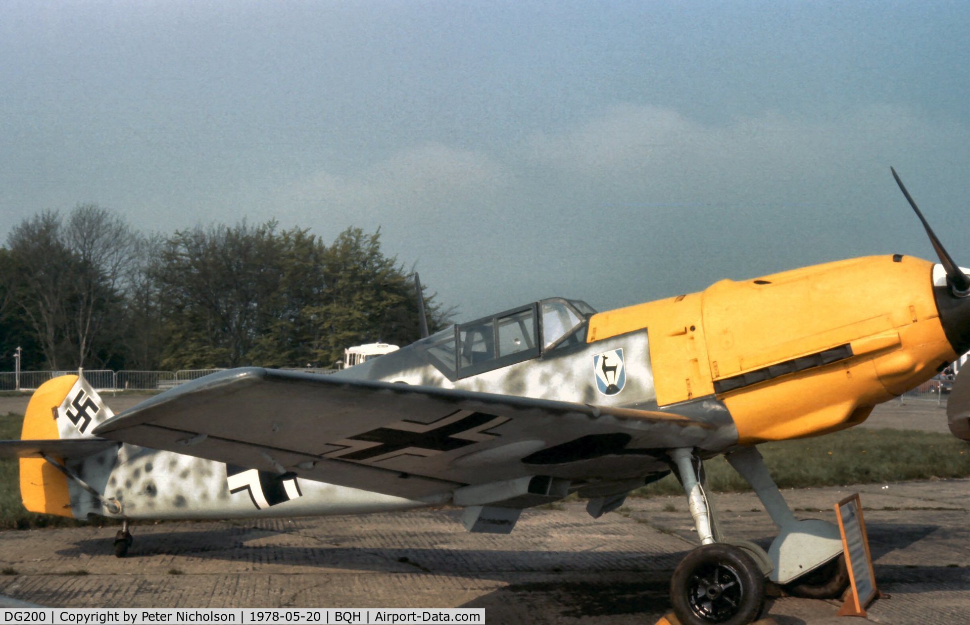 DG200, 1940 Messerschmitt Bf-109E-3/B C/N 4101, The RAF Museum's preserved Bf-109E, known as Black 12, was on display at the 1978 Biggin Hill Air Fair.
