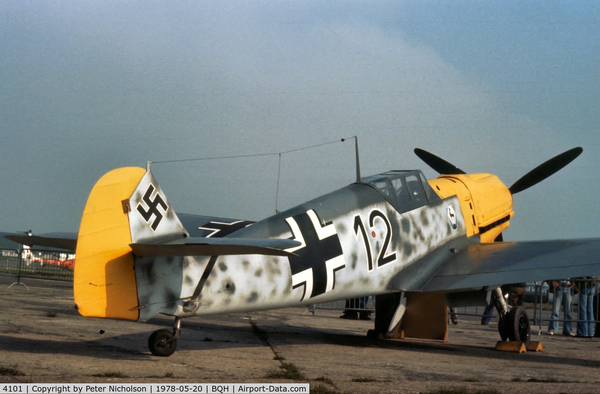 4101, 1940 Messerschmitt Bf-109E-3/B C/N 4101, Another view of Black 12 of the RAF Museum on display at the 1978 Biggin Hill Air Fair.