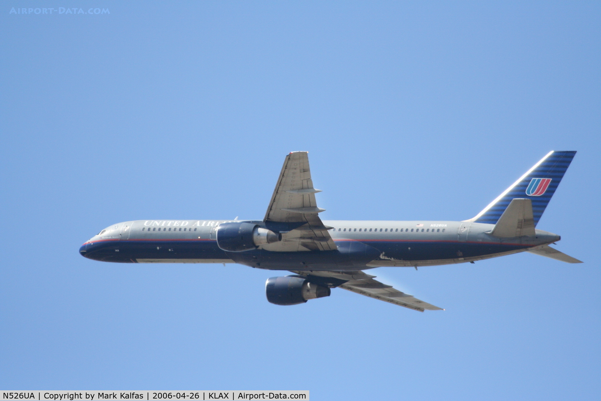 N526UA, 1991 Boeing 757-222 C/N 24994, United Airlines Boeing 757-222, N526UA departs KLAX RWY 25R