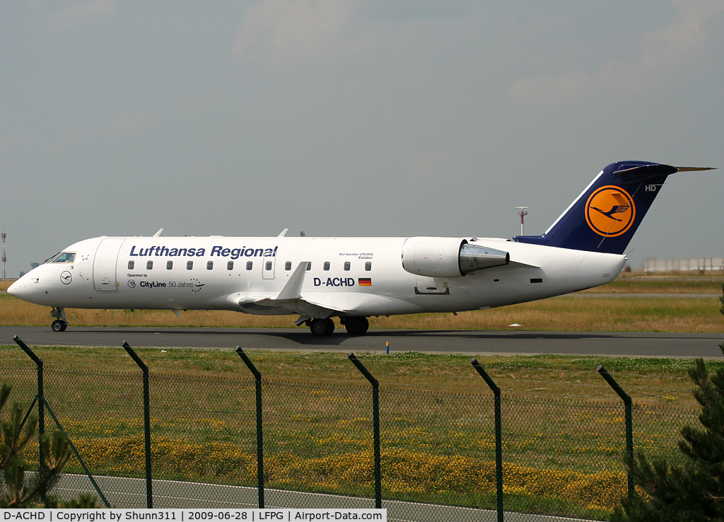 D-ACHD, 2000 Canadair CRJ-200LR (CL-600-2B19) C/N 7403, Taxiing for departure with additional '50 Jahre' sticker...