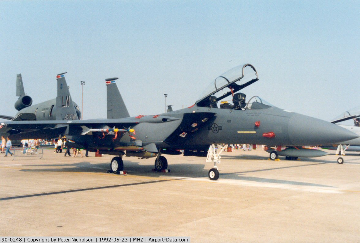 90-0248, 1990 McDonnell Douglas F-15E Strike Eagle C/N 1183/E150, F-15E Eagle of 492nd Fighter Squadron/48th Fighter Wing at the 1992 Mildenhall Air Fete.