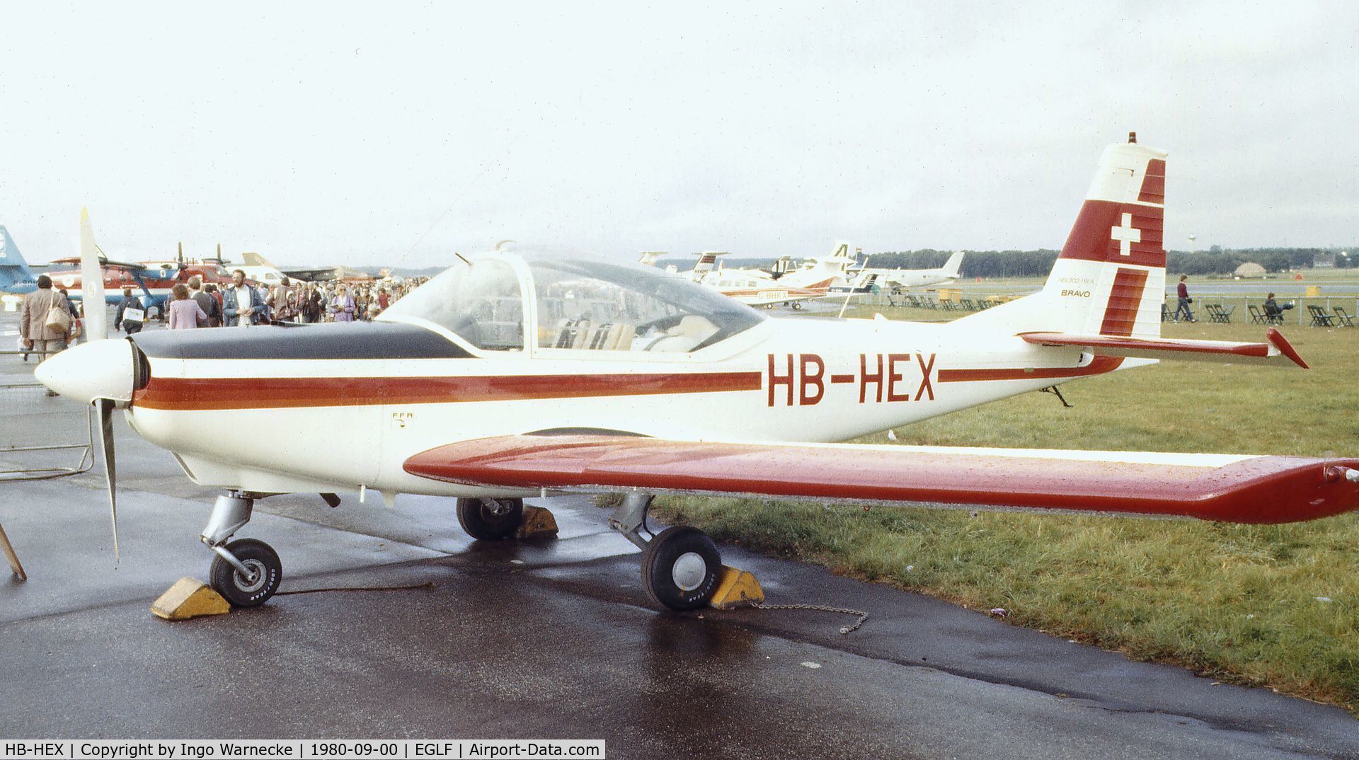 HB-HEX, FFA AS-202/18A Bravo C/N 026, FFA AS-202/18A Bravo at Farnborough International 1980