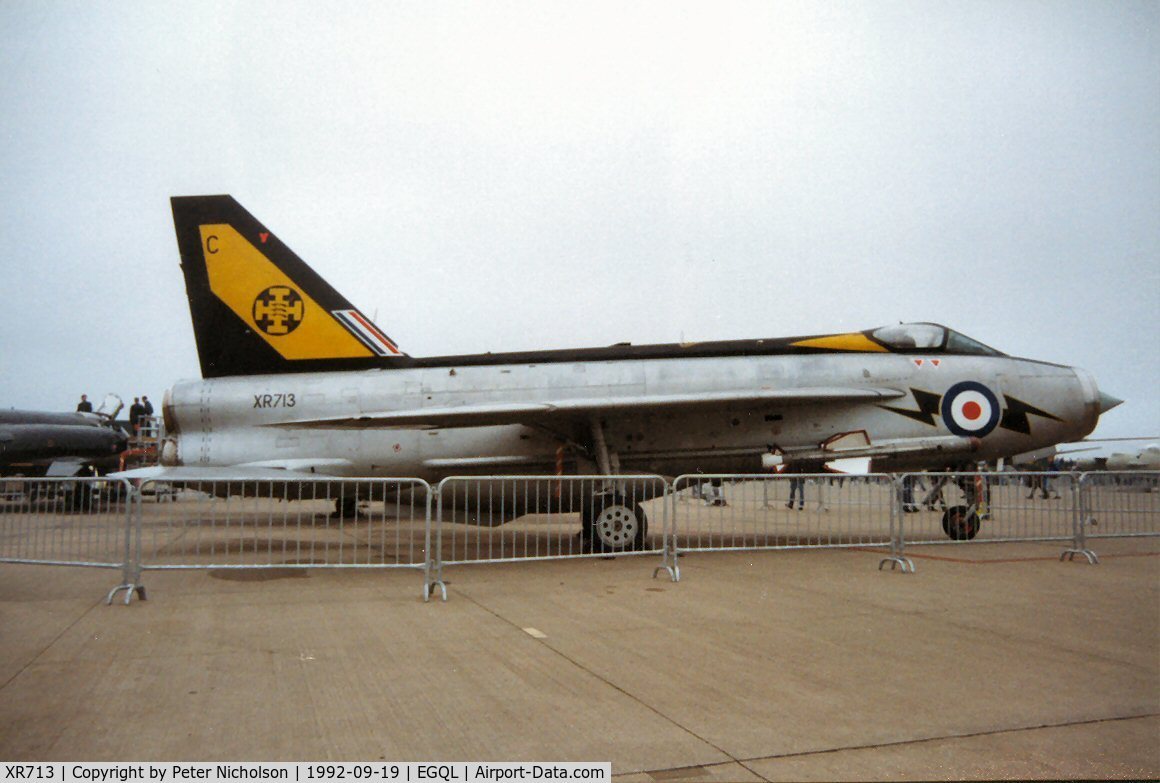 XR713, 1964 English Electric Lightning F.3 C/N 95196, Another view of the 111 Squadron Lightning F.3 on display at the 1992 Leuchars Airshow.