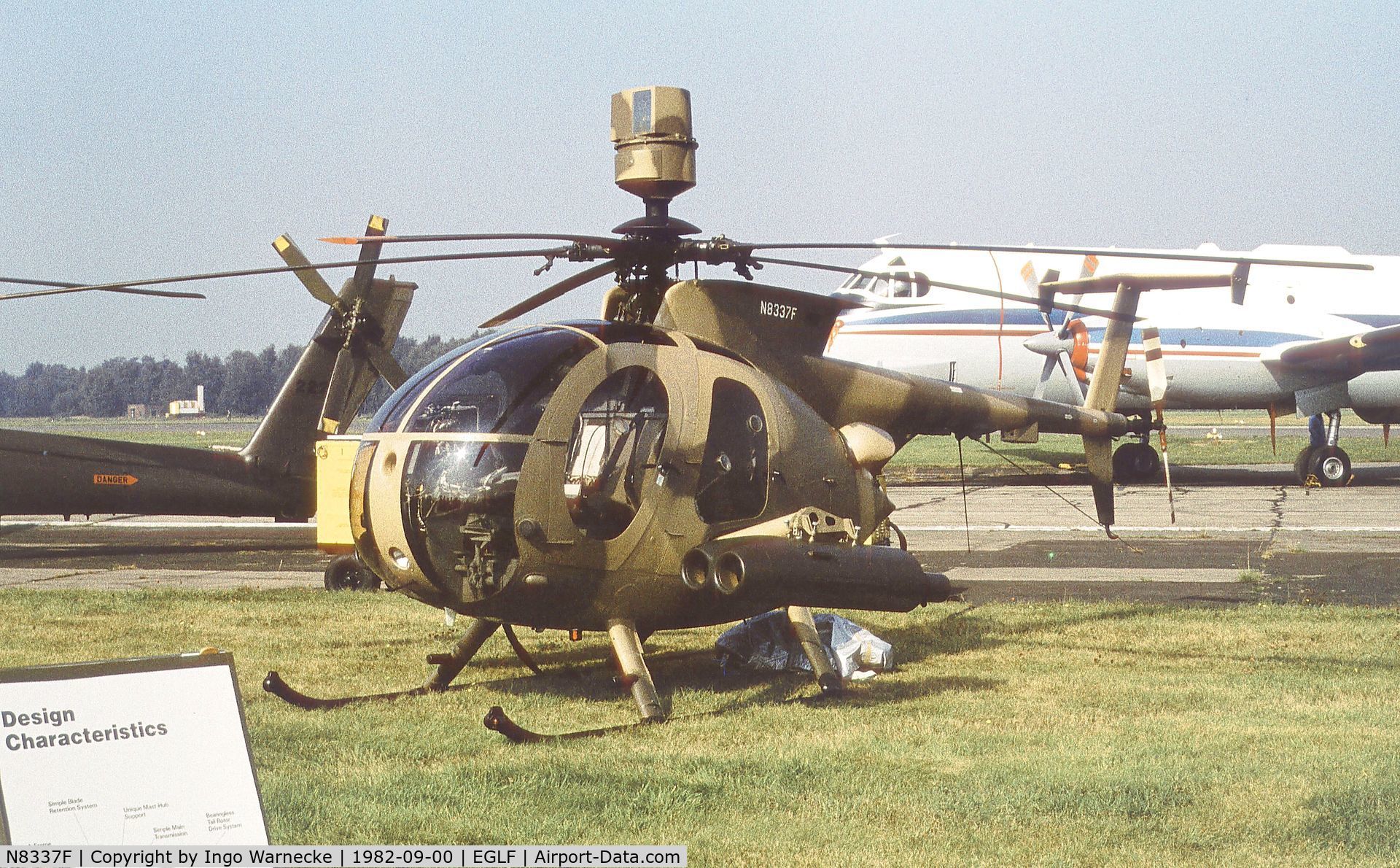 N8337F, 2000 Hughes 500MD Defender (369MD) C/N 106-0010D, Hughes 500 MD Defender II/ MMS TOW at Farnborough International 1982