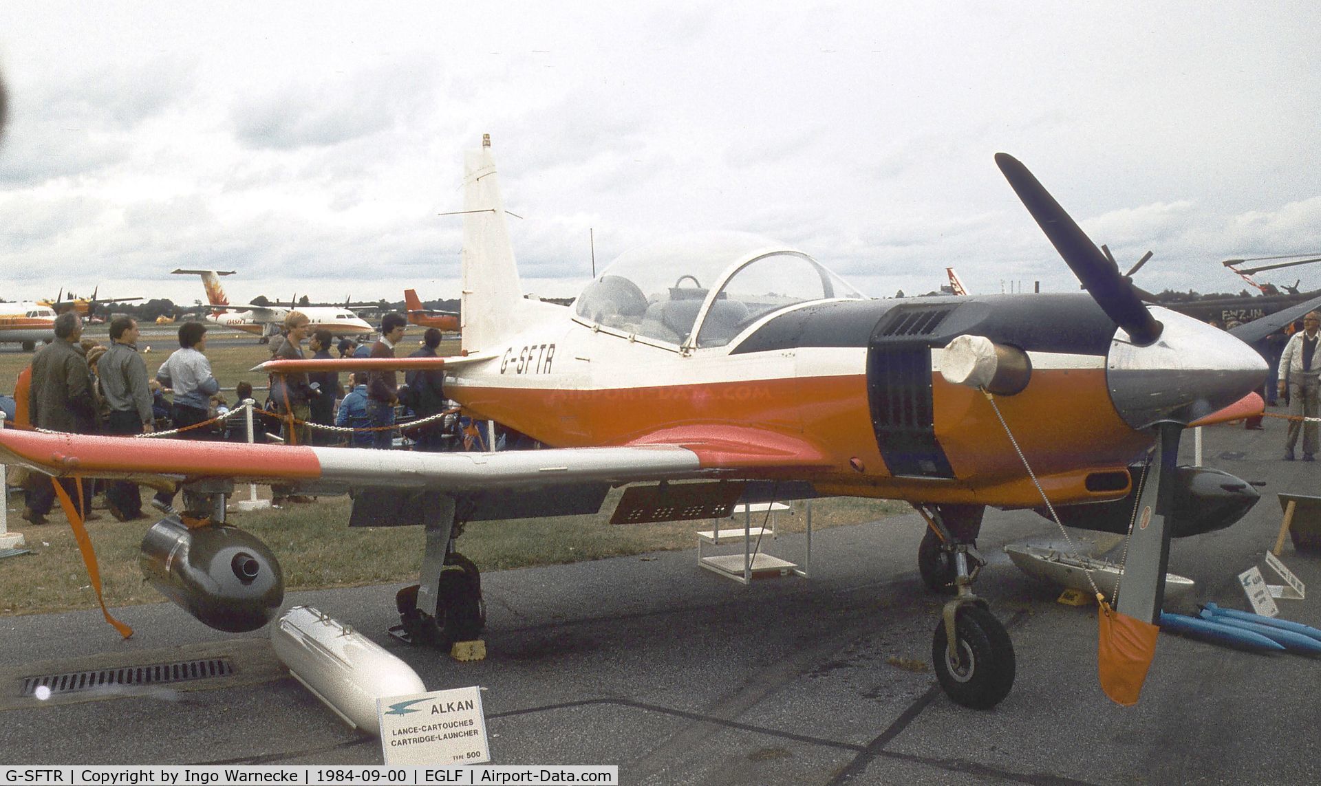 G-SFTR, 1983 Norman NDN-1T Firecracker C/N 005, NDN Aircraft NDN-1T Turbo-Firecracker at Farnborough International 1984
