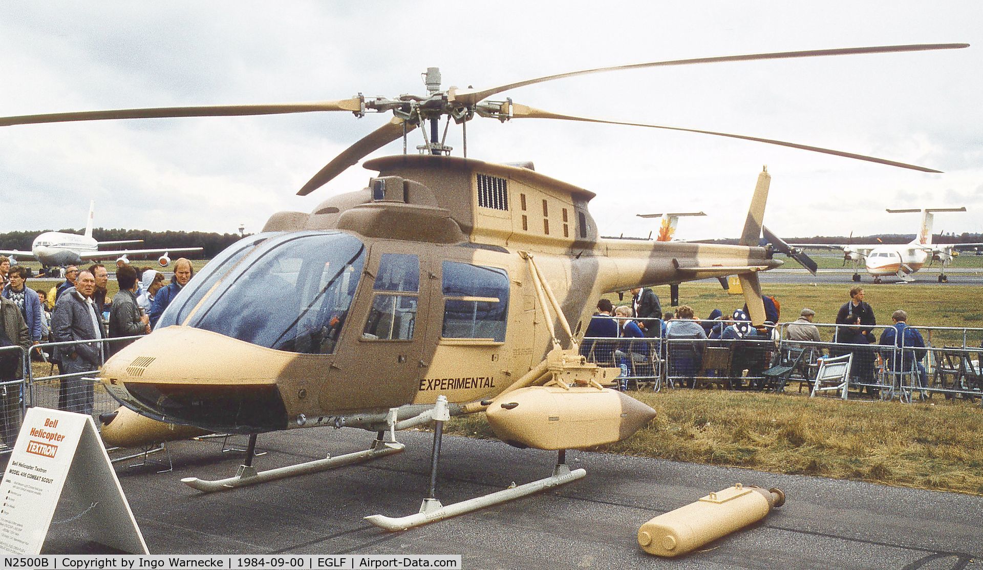 N2500B, Bell 406CS Combat Scout C/N 2500, Bell 406CS Combat Scout company demonstrator at Farnborough International 1984