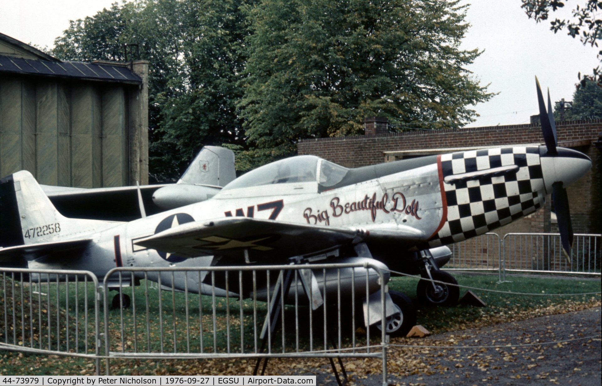 44-73979, North American P-51D Mustang C/N 122-40519, Now indoors at Lambeth, in the Summer of 1976 Big Beautiful Doll 44-72258 was on display at the Imperial War Museum at Duxford.