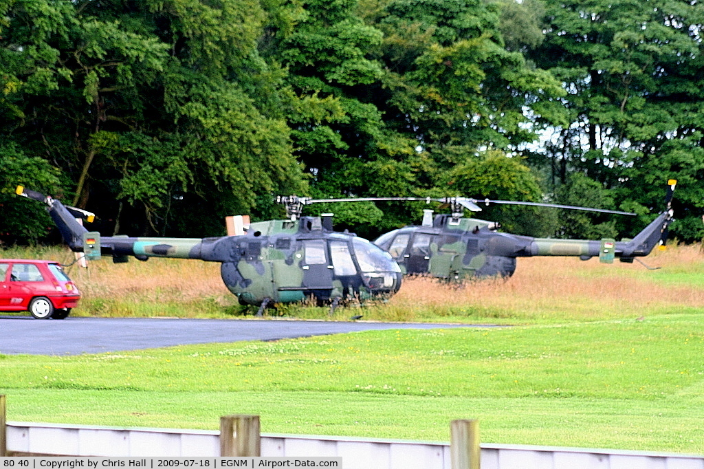 80 40, MBB Bo.105M C/N 5040, and 80+40, Bolkow 105P at Leeds Bradford heliport