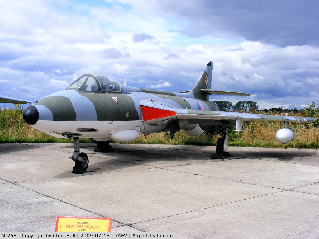 N-268, Hawker Hunter FGA.78 C/N 8947, Hunter FGA.78. The Museum's aircraft was originally a Mk 6, built under licence in Holland and served with the Royal Dutch Air Force before conversion to an FGA.78. It was with the Qatar Air Force for ten years, coming to the Museum in 1992. It is display