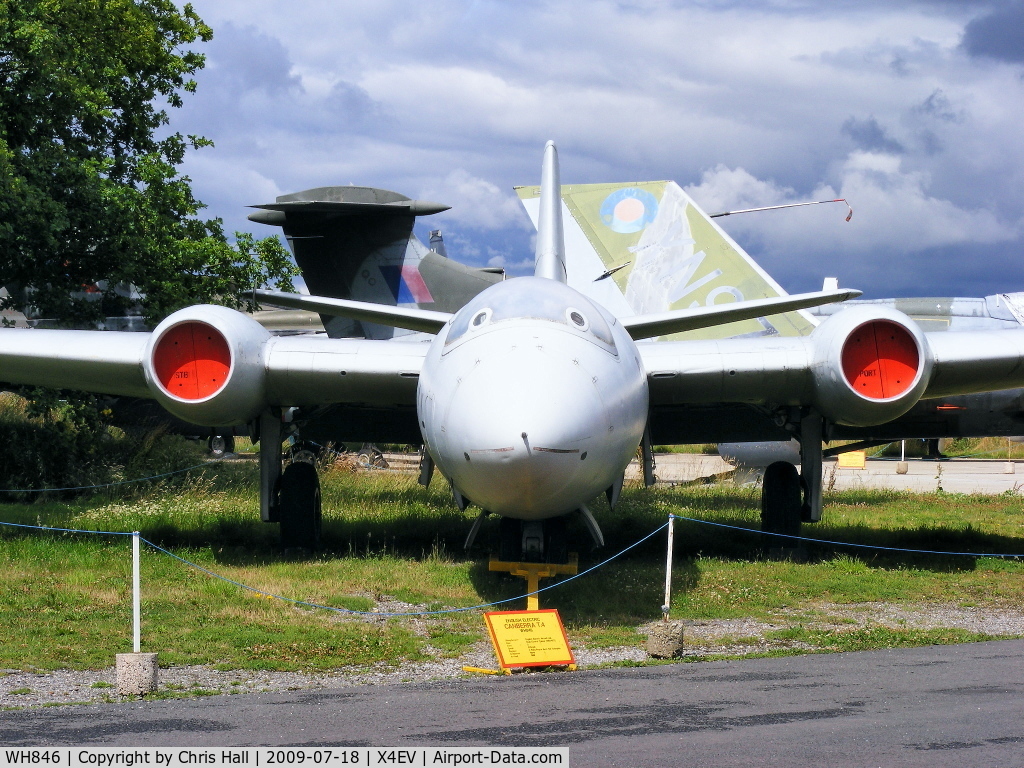 WH846, English Electric Canberra T.4 C/N EEP71290, The Museum's Canberra T4 was with 231 OCU, then 3 Squadron at Geilenkirchen, on the Station Flight at Laarbruch and with 100 Squadron at Wyton, until storage at St Athan in 1977. It was in storage at Samlesbury before coming to Elvington in May 1988.