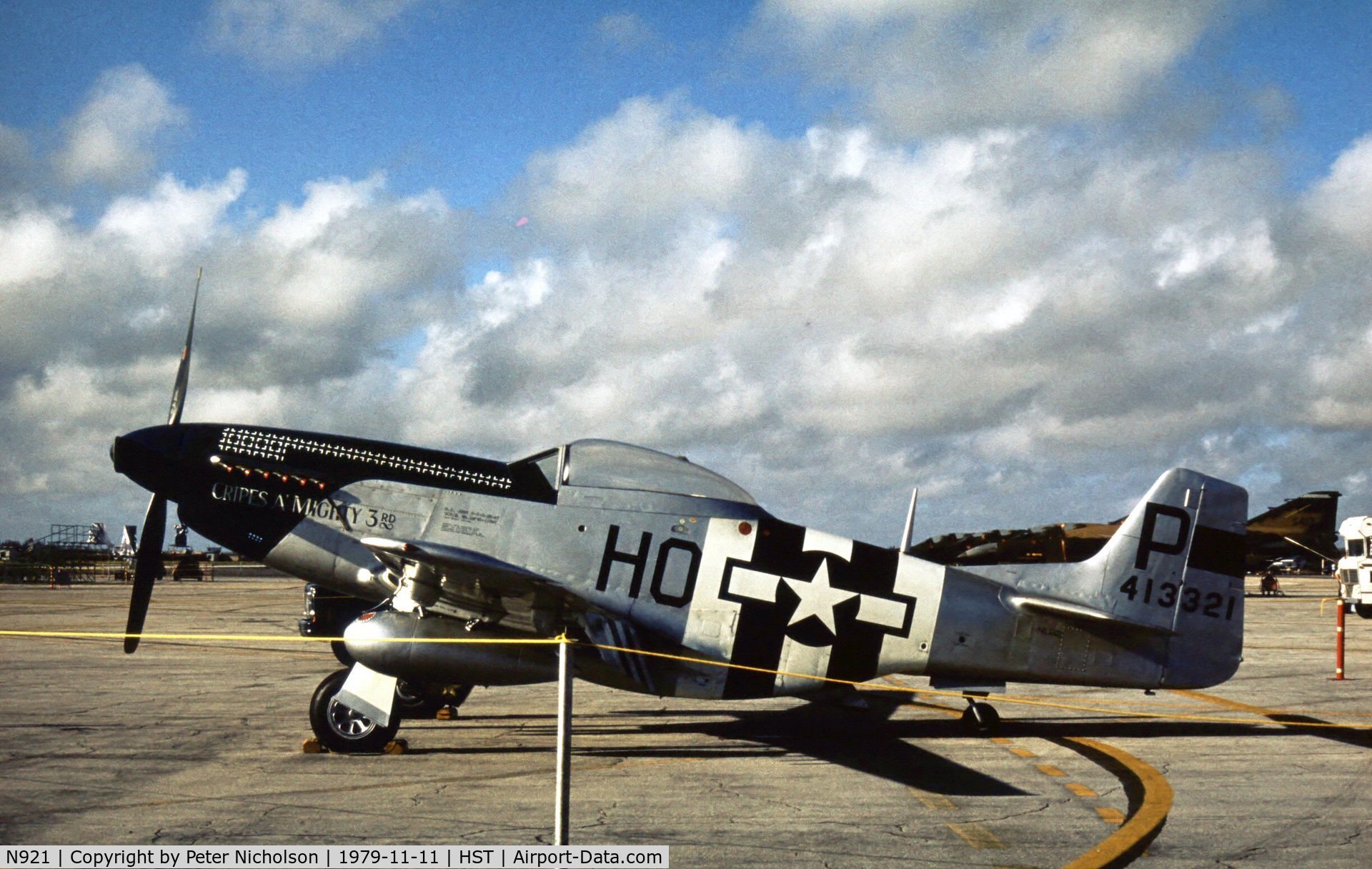 N921, 1945 North American P-51D Mustang C/N 124-48260 (45-11507), P-51D NL921 Mustang 45-11507 as 44-13321 Cripes a Mighty 3rd at the 1979 Homestead AFB Open House.