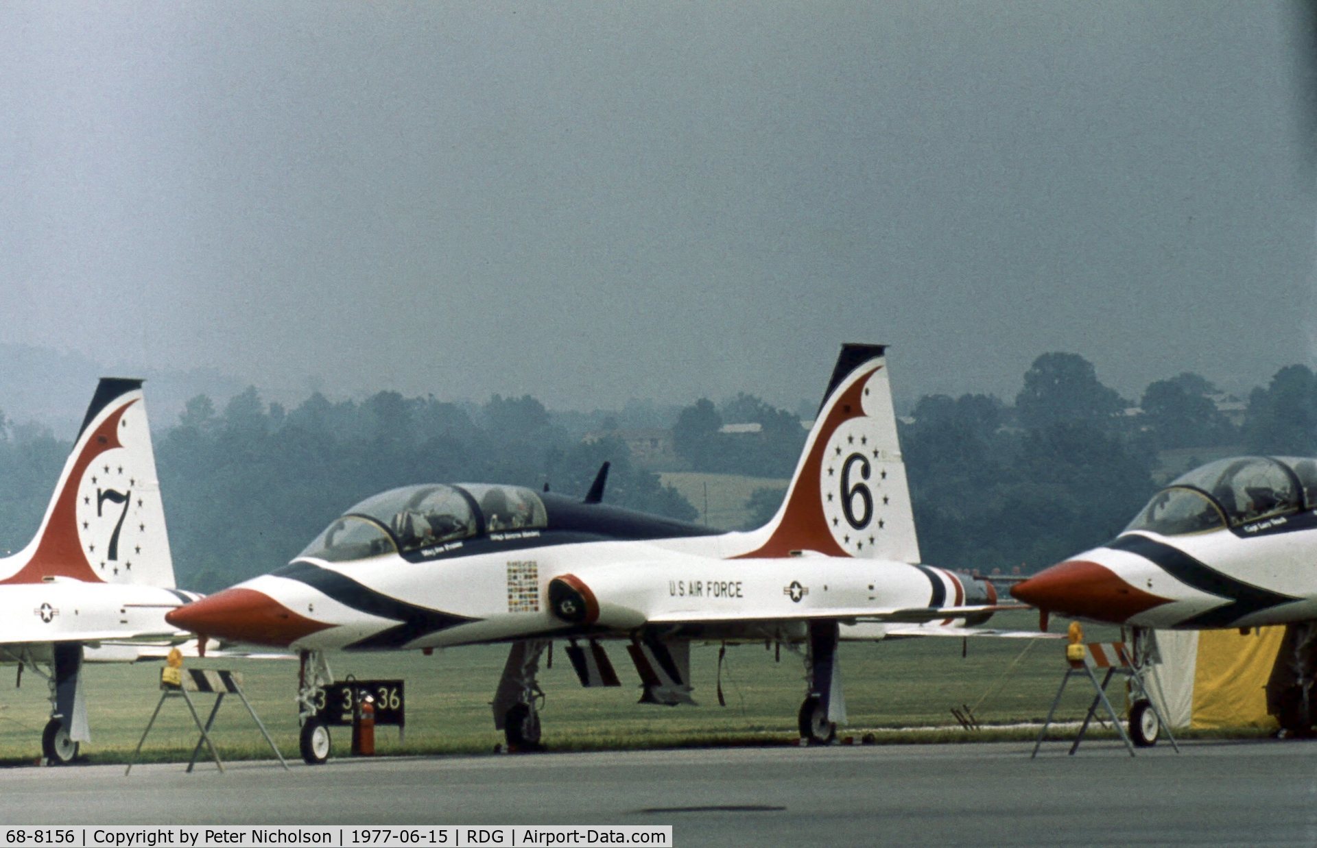 68-8156, 1968 Northrop T-38A Talon C/N T.6161, T-38A Talon, number 6 of the Thunderbirds aerial demonstration team, at the 1977 Reading Airshow.