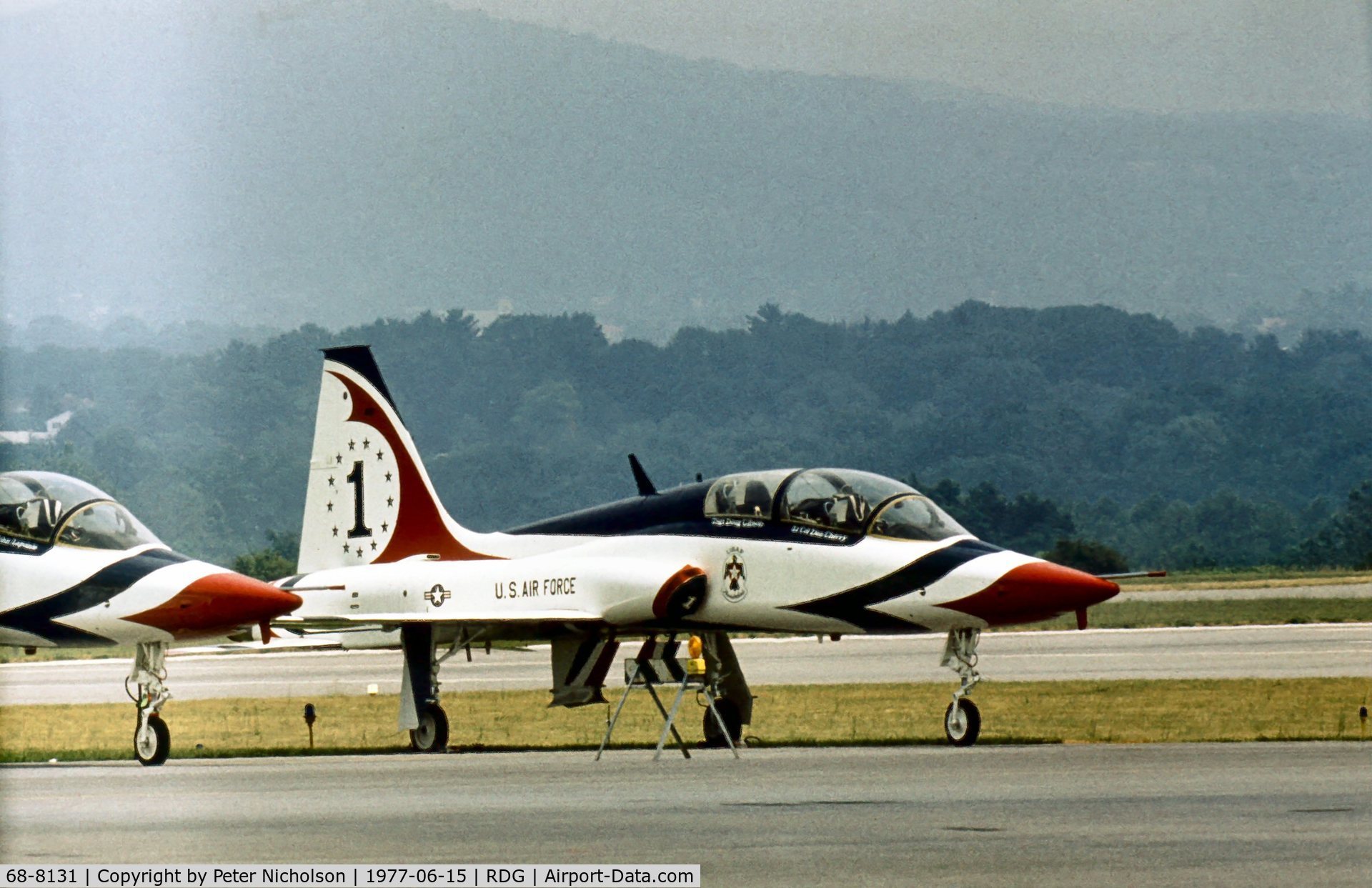 68-8131, 1968 Northrop T-38A Talon C/N T.6136, Lead aircraft of the Thunderbirds aerobatic display team at the 1977 Reading Airshow.