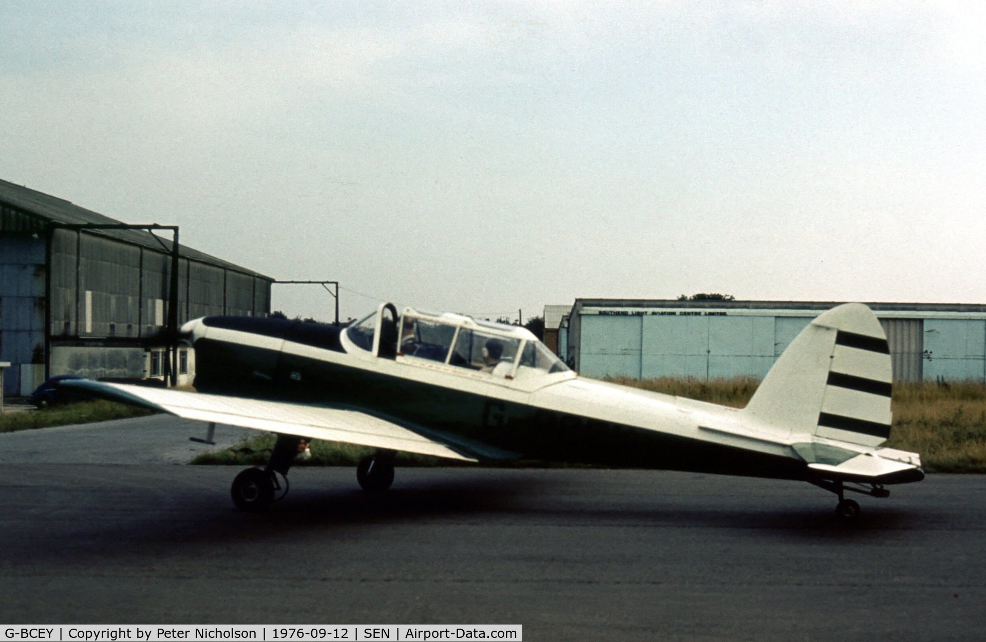 G-BCEY, 1951 De Havilland DHC-1 Chipmunk T.10 C/N C1/0515, This Chipmunk 22 was seen at Southend in the Summer of 1976.