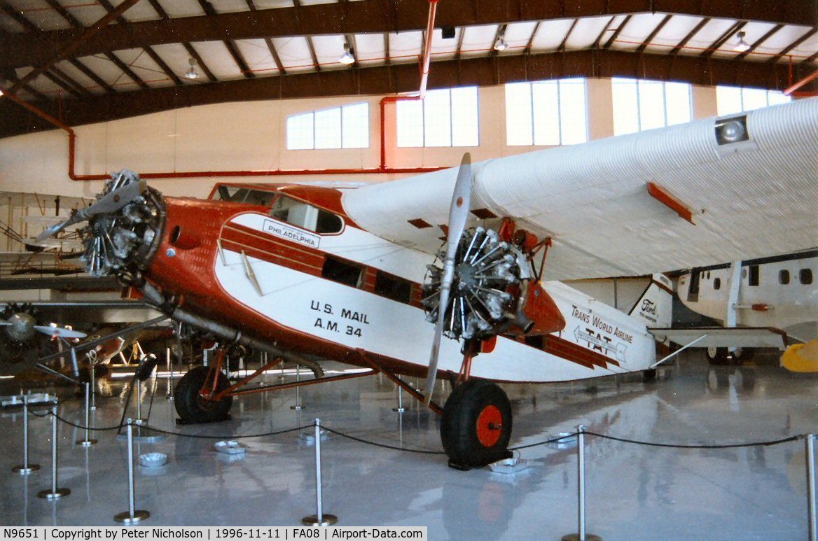 N9651, 1929 Ford 5-AT-B Tri-Motor C/N 34, Another view of the Tri-Motor at the Fantasy of Flight Museum, Polk City as seen in November 1996.