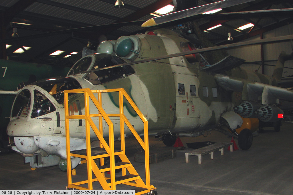 96 26, 1981 Mil Mi-24D Hind C/N 230270110073, Mil -24D Exhibited in the International Helicopter Museum , Weston-Super Mare , Somerset , United Kingdom