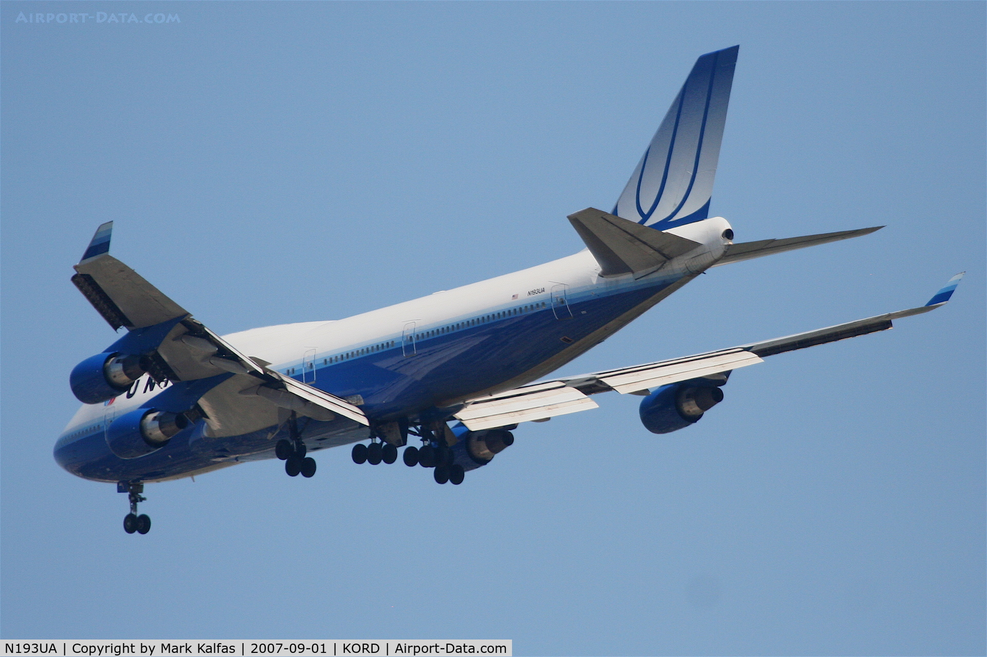 N193UA, 1996 Boeing 747-422 C/N 26890, United Airlines Boeing 747-422, N193UA on approach to 4R KORD.