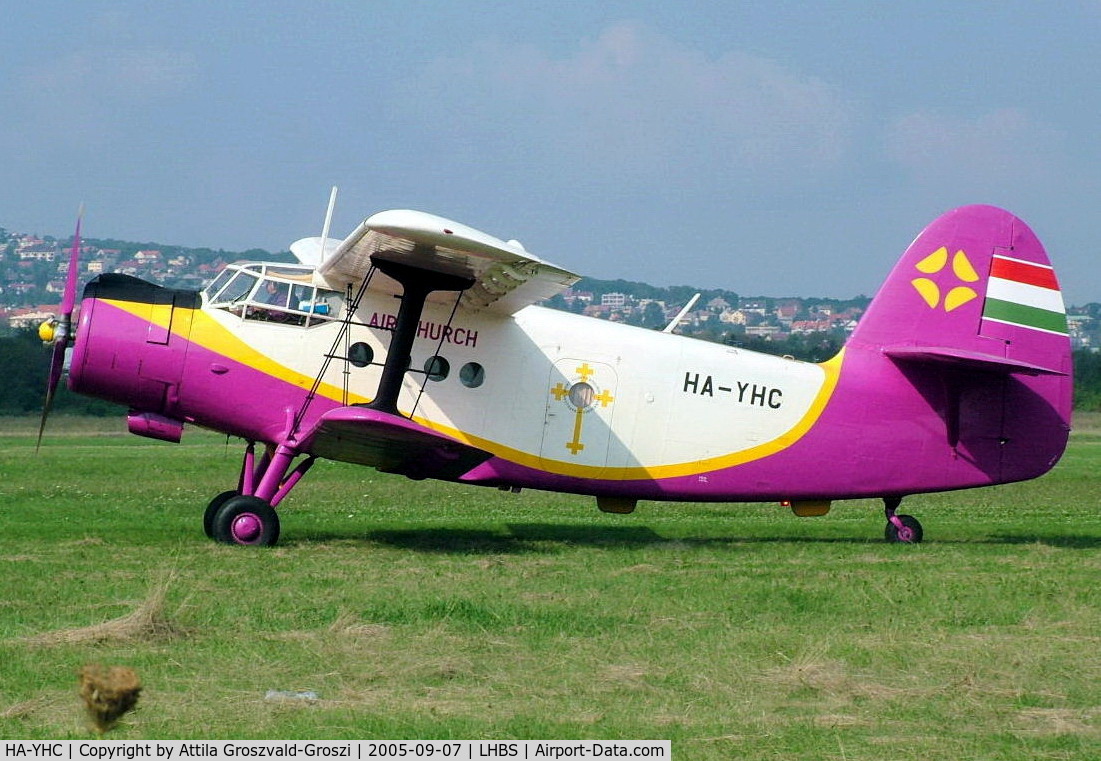 HA-YHC, 1979 PZL-Mielec AN-2PF C/N 1G181-45, Consecrated airplane. This aircraft is used for aerial wedding and funeral ceremonies, cabin contains an altar.