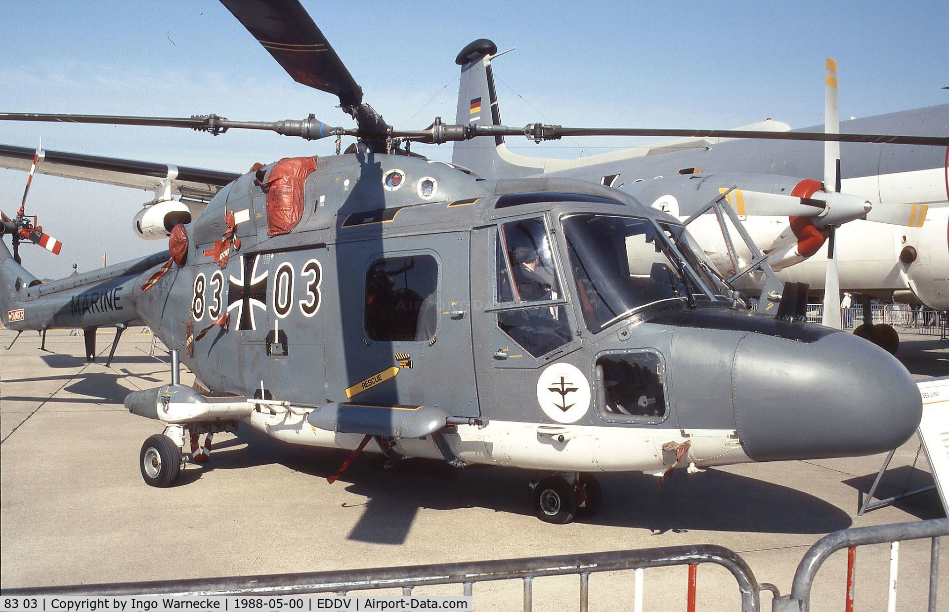 83 03, Westland Super Lynx Mk88A C/N WA225, Westland Sea Lynx Mk88 of Marineflieger (German Navy) at the ILA 1988, Hannover
