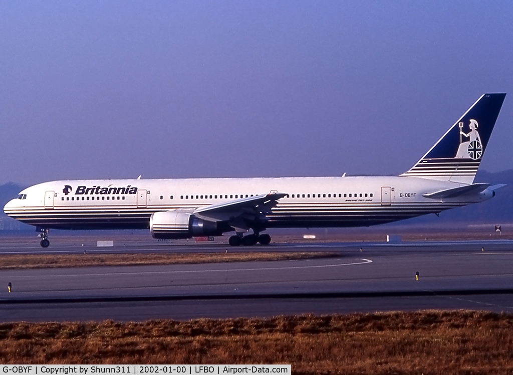 G-OBYF, 1998 Boeing 767-304 C/N 28208, Lining up rwy 14L for departure...