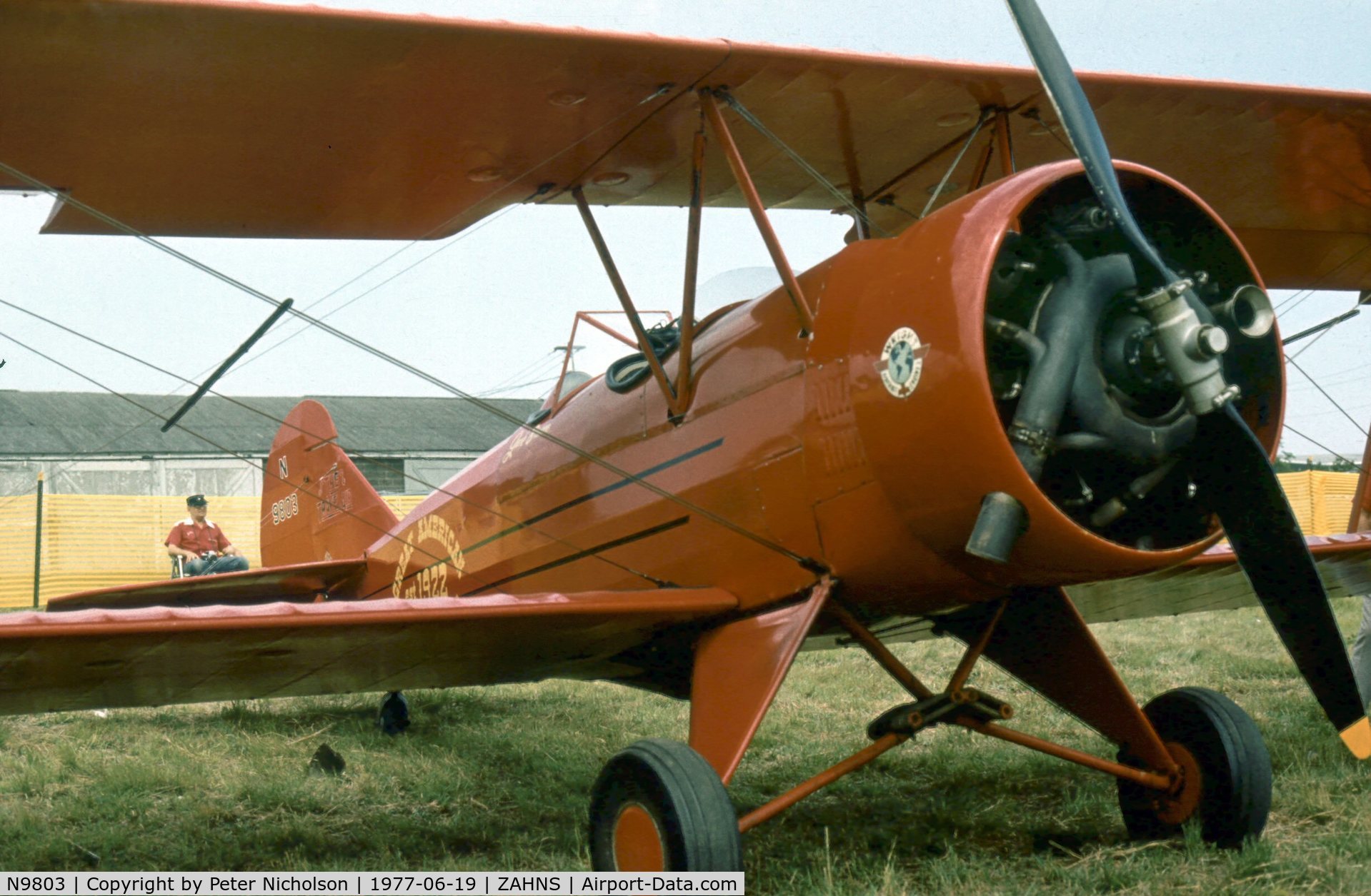 N9803, 1929 Curtiss-Wright Travel Air 4000 C/N 958, Another view of the Travel Air 4000 at the EAA Fly-in at Zahns Airport, Amityville, Long Island in the Summer of 1977. The airport closed in 1980.