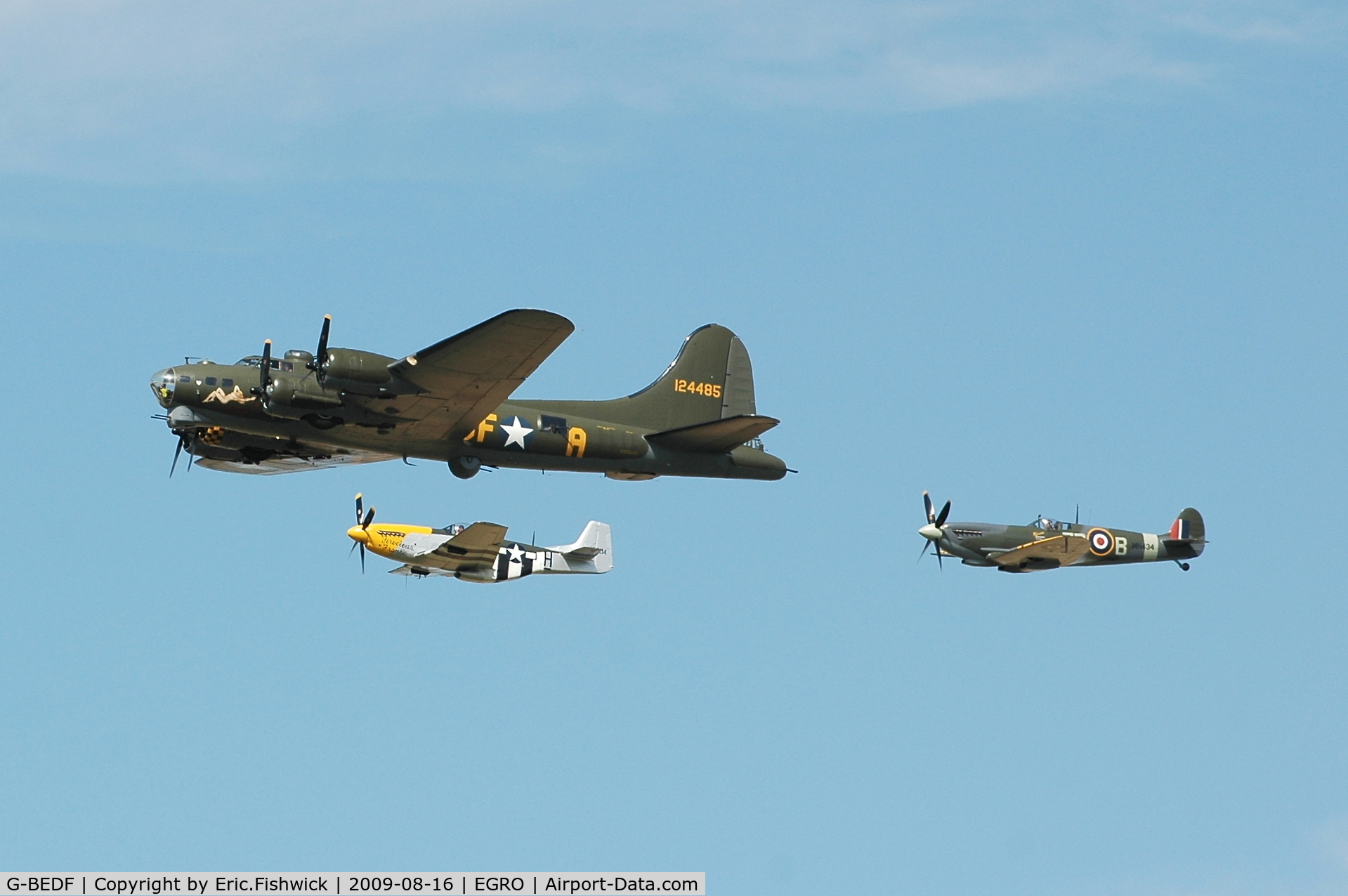 G-BEDF, 1944 Boeing B-17G Flying Fortress C/N 8693, 45. B17 + Mustang + Spitfire at Heart Air Display, Rougham Airfield Aug 09
