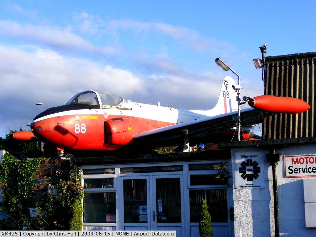 XM425, 1960 Hunting P-84 Jet Provost T.3A C/N PAC/W/9232, Jet Provost T3A displayed on top of a garage in Longton, Stoke-on-Trent