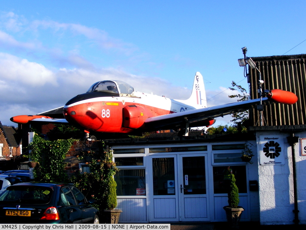 XM425, 1960 Hunting P-84 Jet Provost T.3A C/N PAC/W/9232, Jet Provost T3A displayed on top of a garage in Longton, Stoke-on-Trent