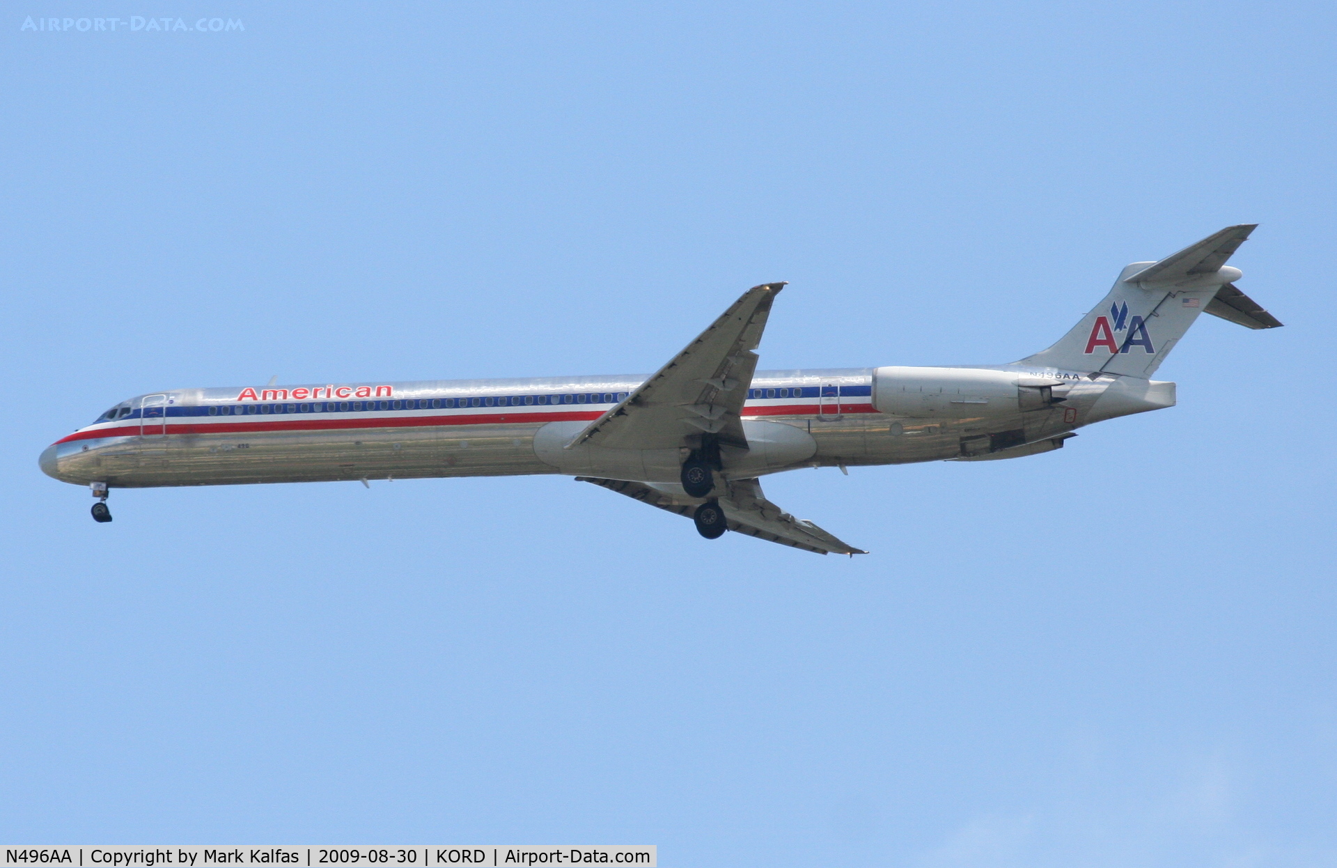 N496AA, 1989 McDonnell Douglas MD-82 (DC-9-82) C/N 49734, american Airlines McDonnell Douglas DC-9-82(MD-82), N496AA on approach RWY 4R KORD