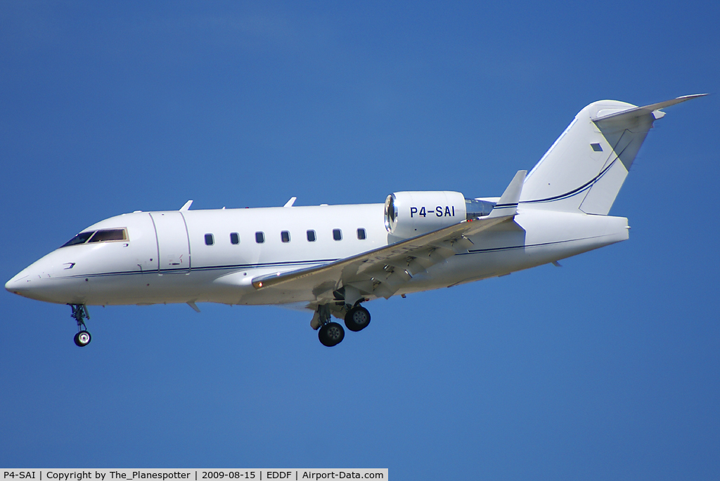 P4-SAI, 2002 Bombardier Challenger 604 (CL-600-2B16) C/N 5553, Nice Bizzjet coming to FRA GAT_Terminal with Stand S404.